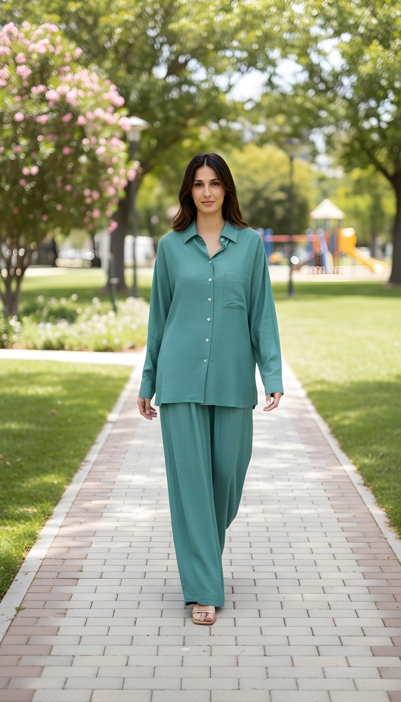 airy mint green modest co ord set