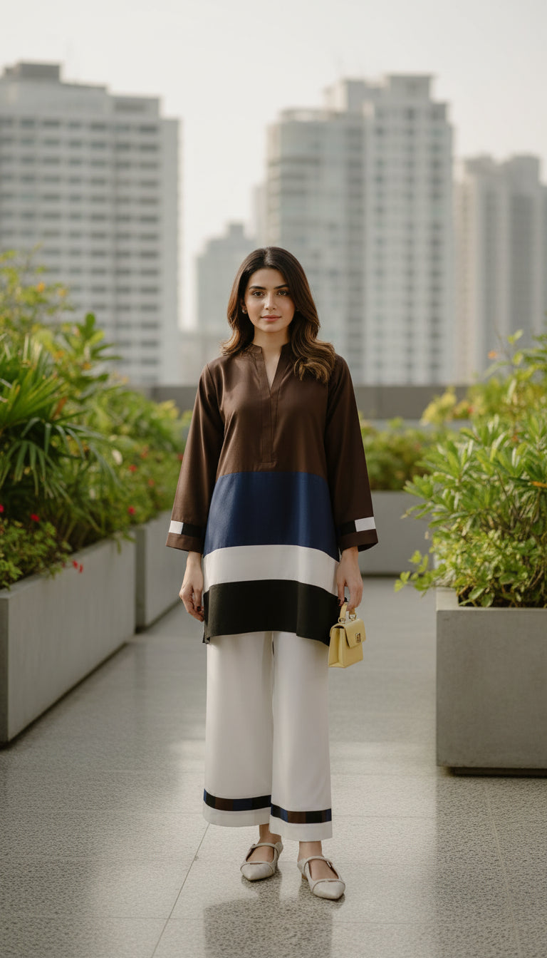 modern colorblock modest co ord set