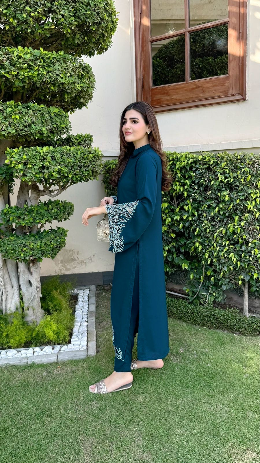 Teal Royale Grace Embroidered Signature Modest Co-Ord Set