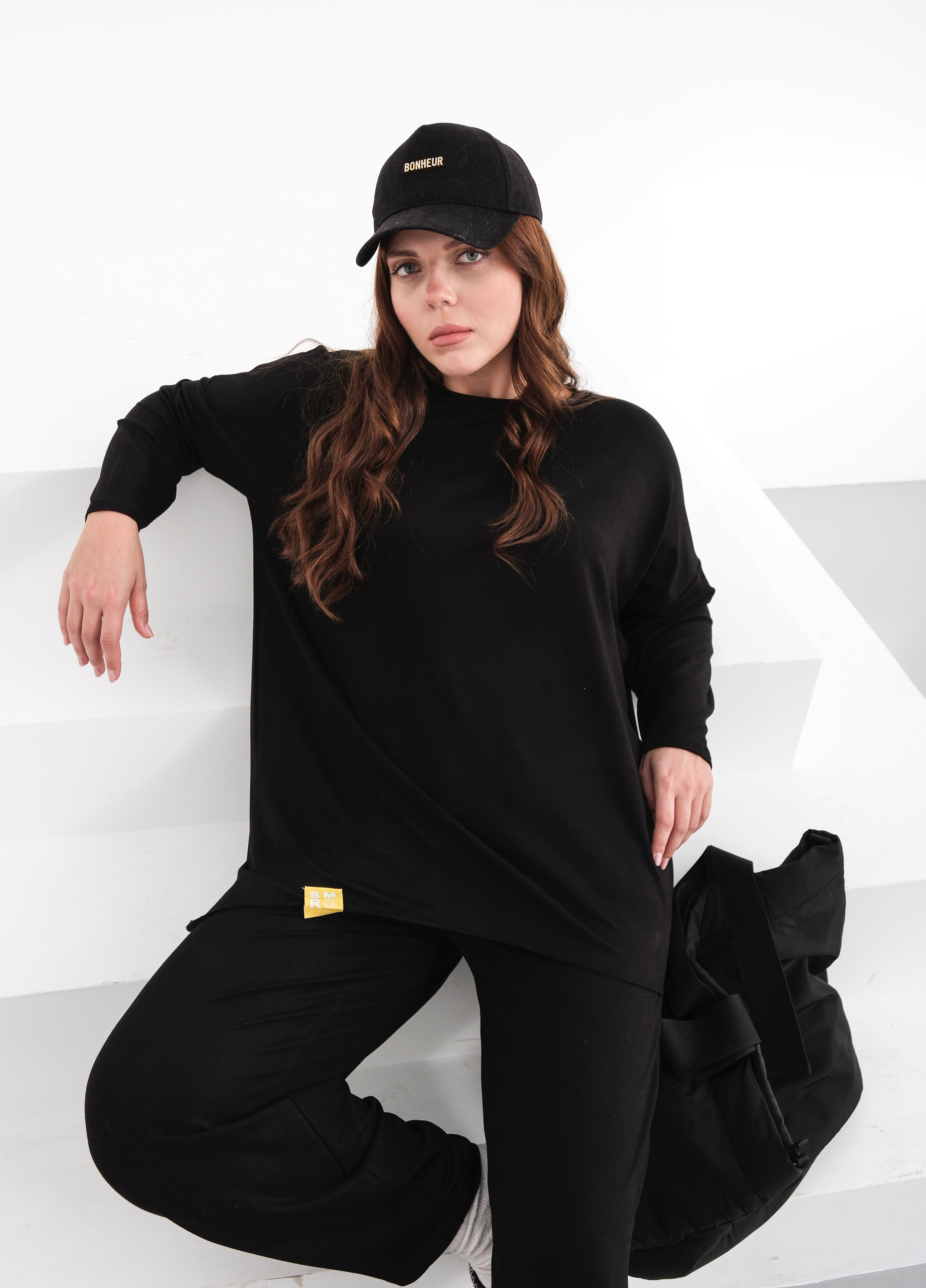 women's black modest loungewear set
