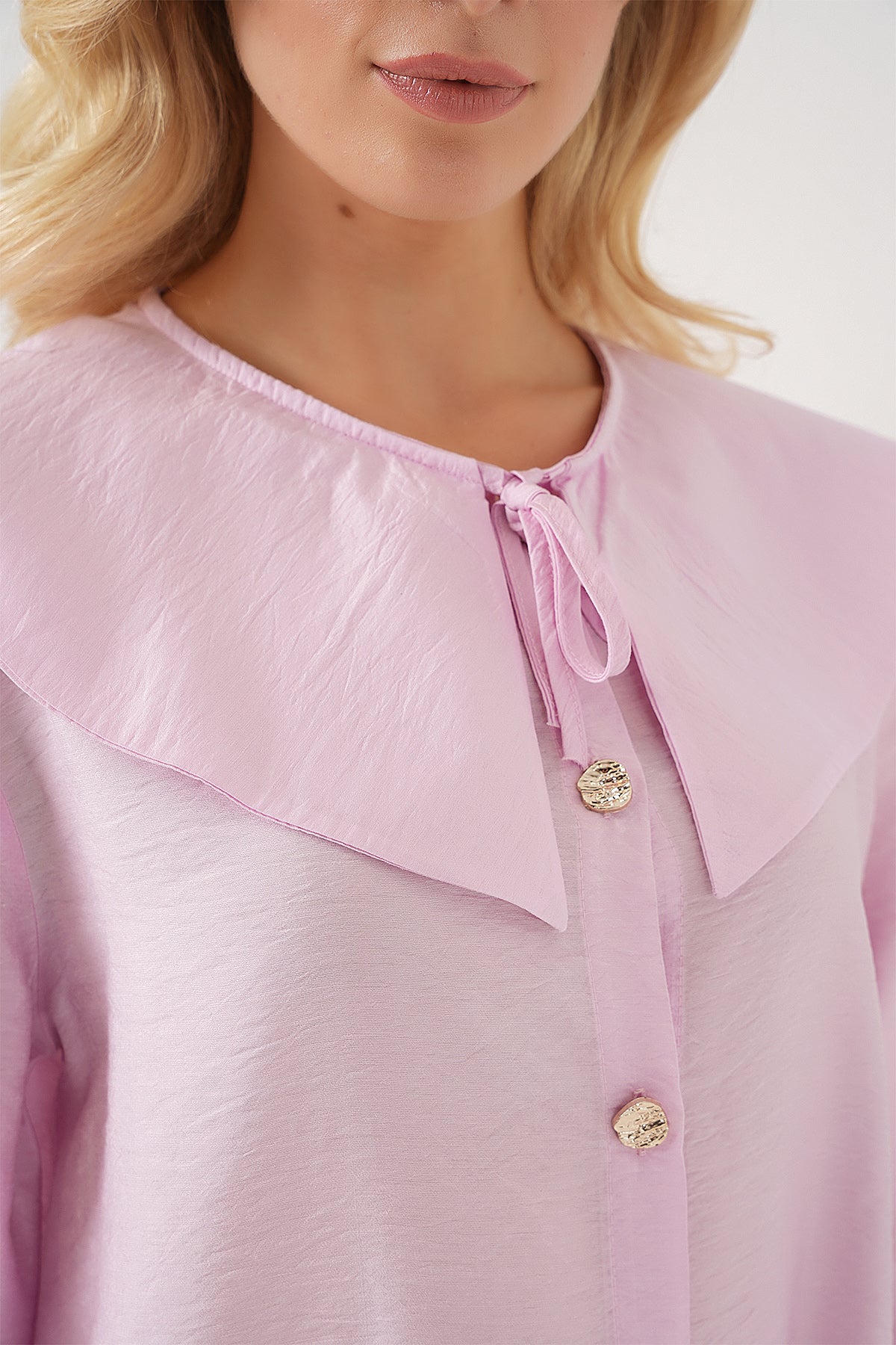 Long Pink Modest Tunic with Statement Collar & Gold Buttons