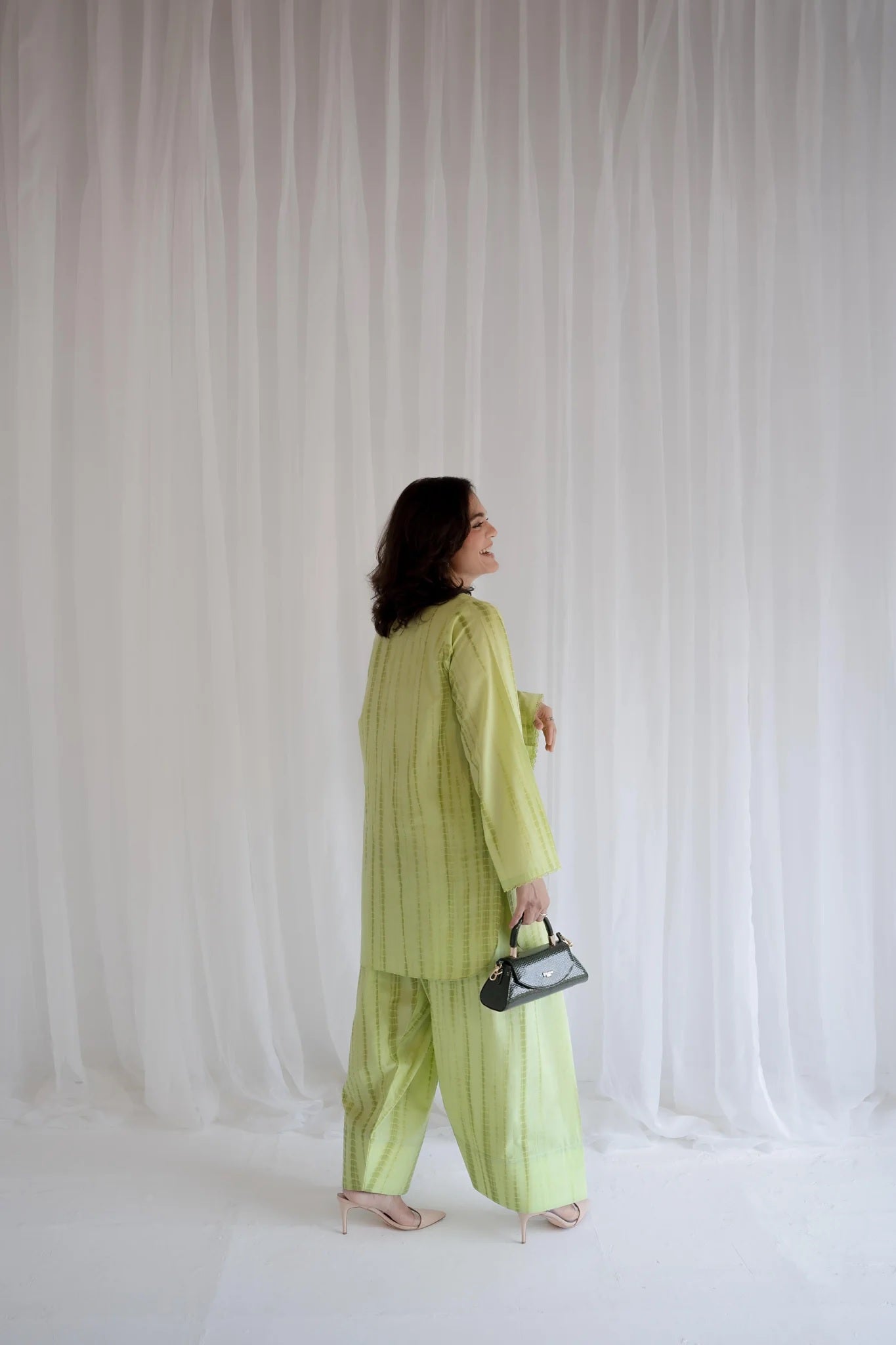 Lime Whisper Tie-Dye Modest Farshi Co-Ord Set