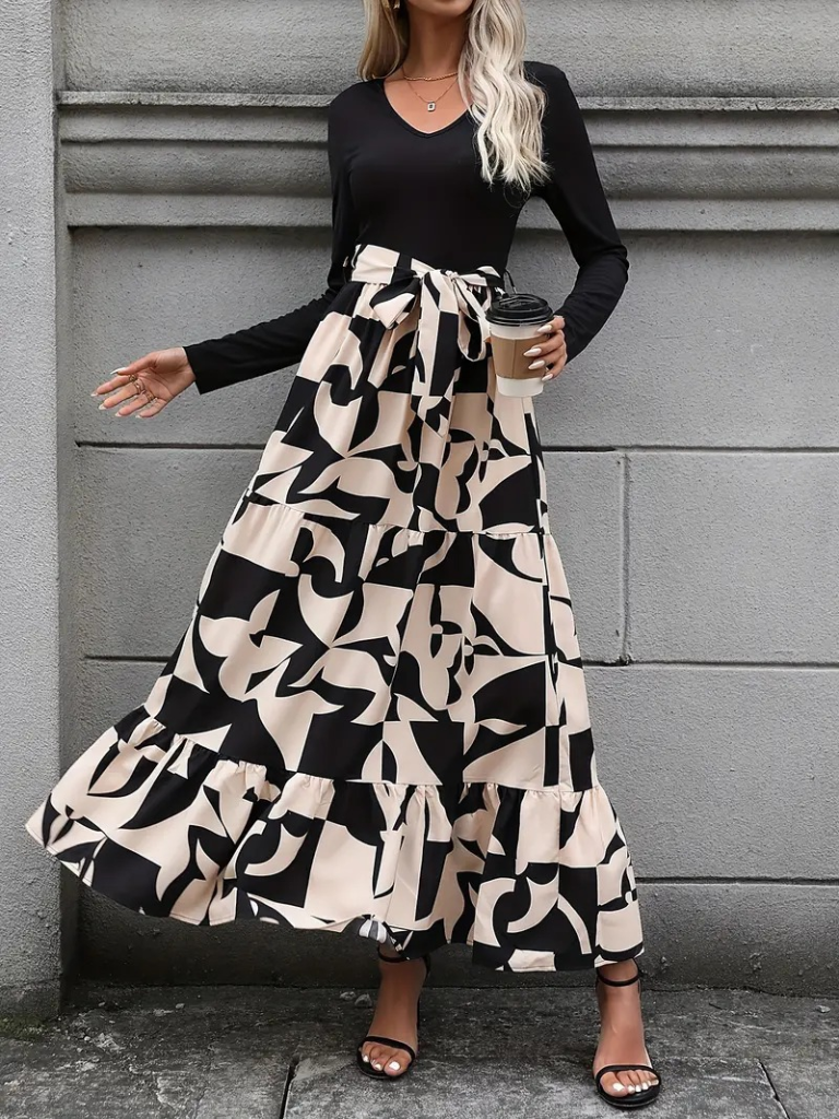 flowy printed viscose maxi dress modest wear