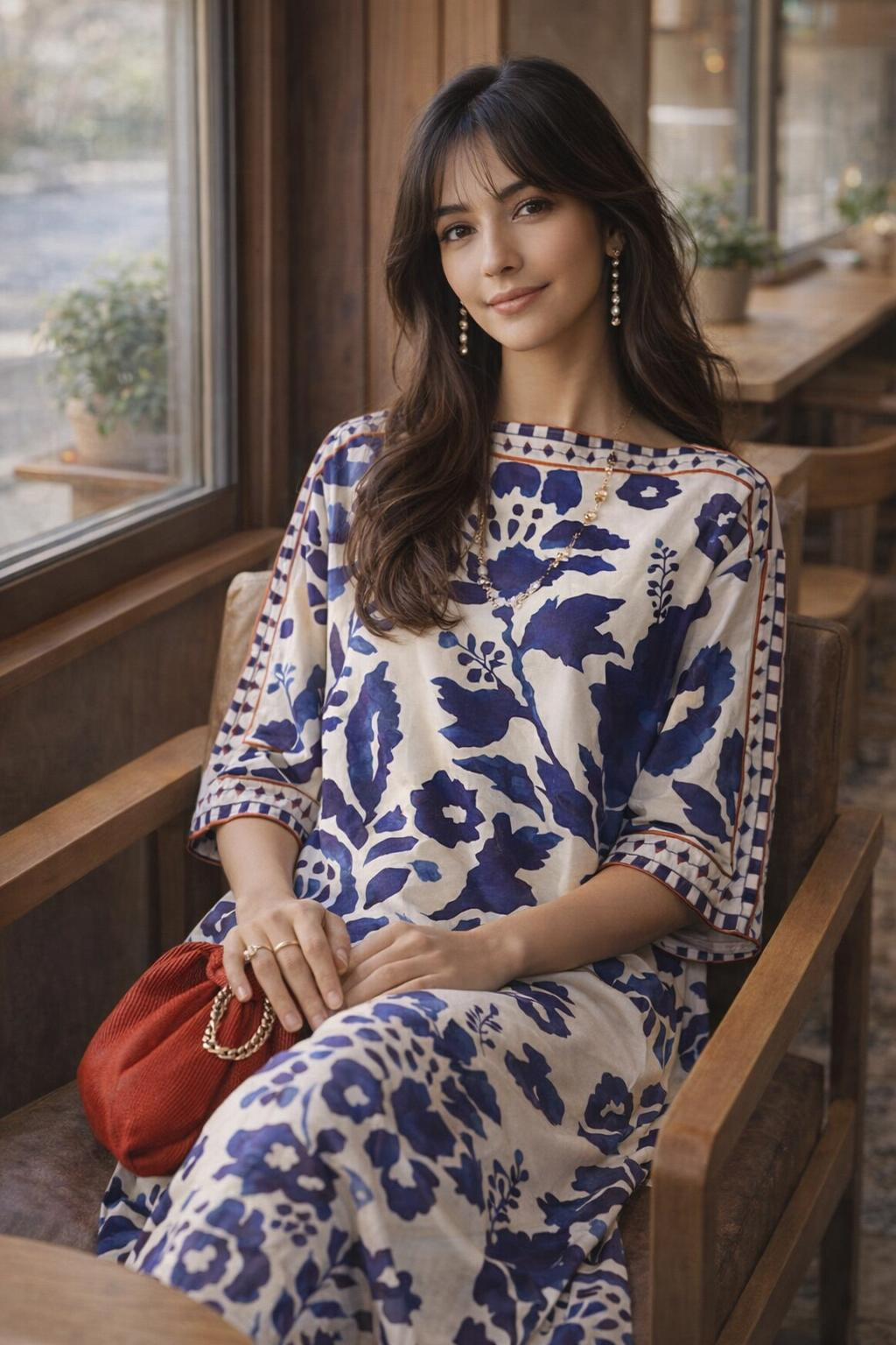 Ivory Indigo Bloom Modest Co-Ord Set