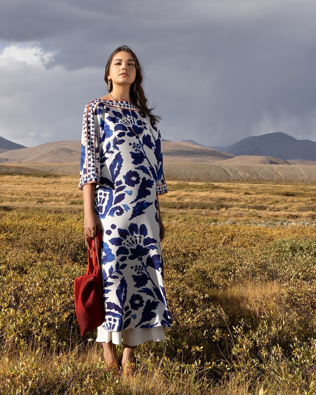 Ivory Indigo Bloom Modest Co-Ord Set