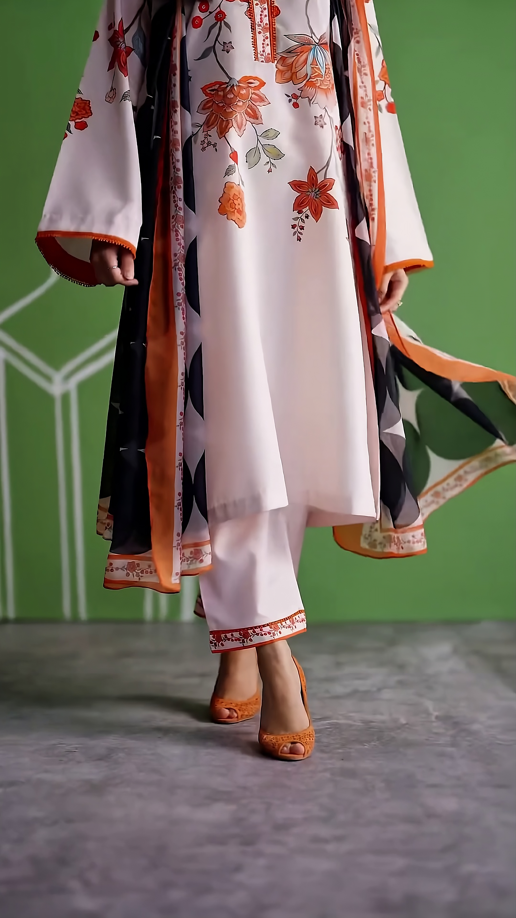 Ivory Ember Floral Modest Co-Ord Set with Scarf