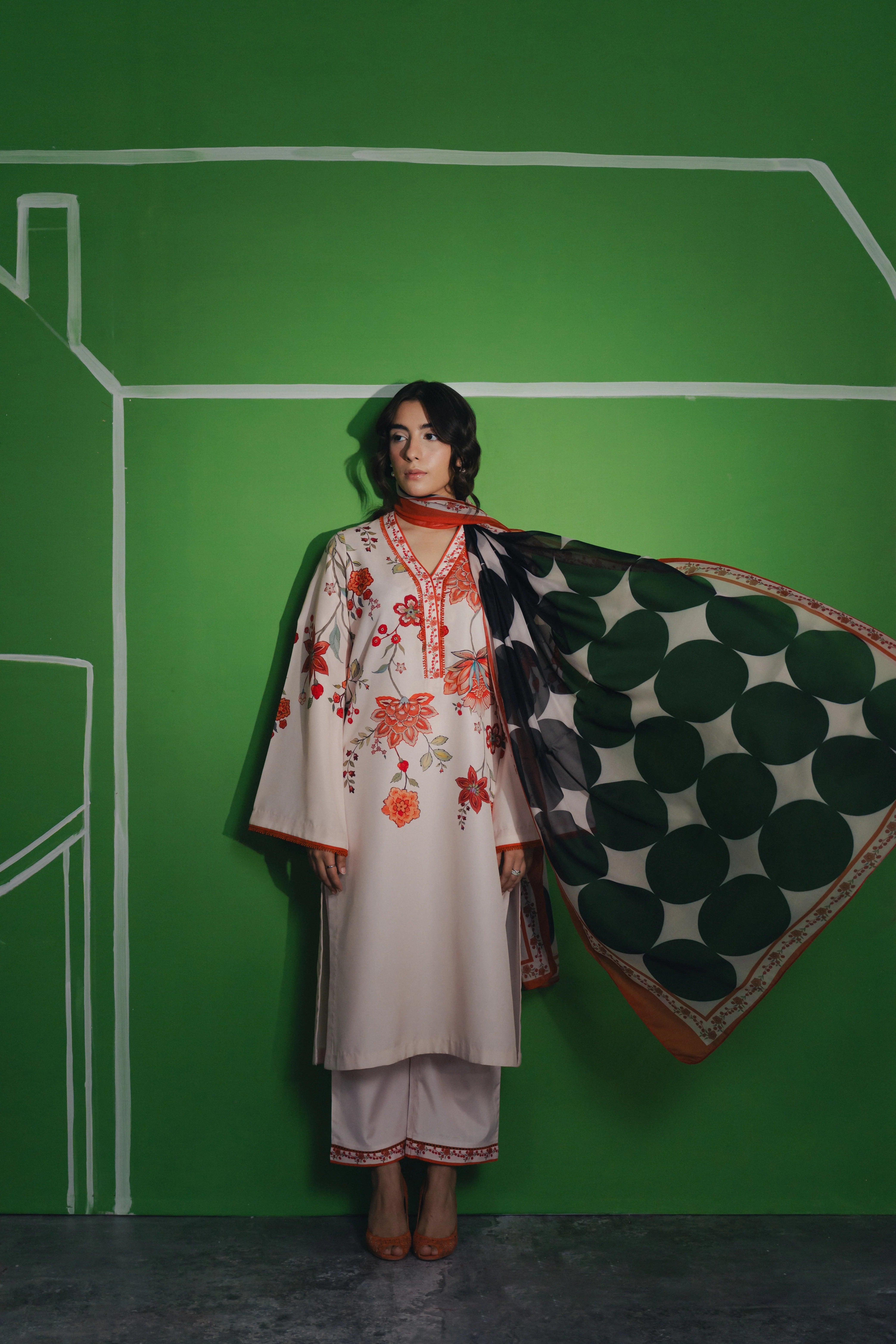 Ivory Ember Floral Modest Co-Ord Set with Scarf