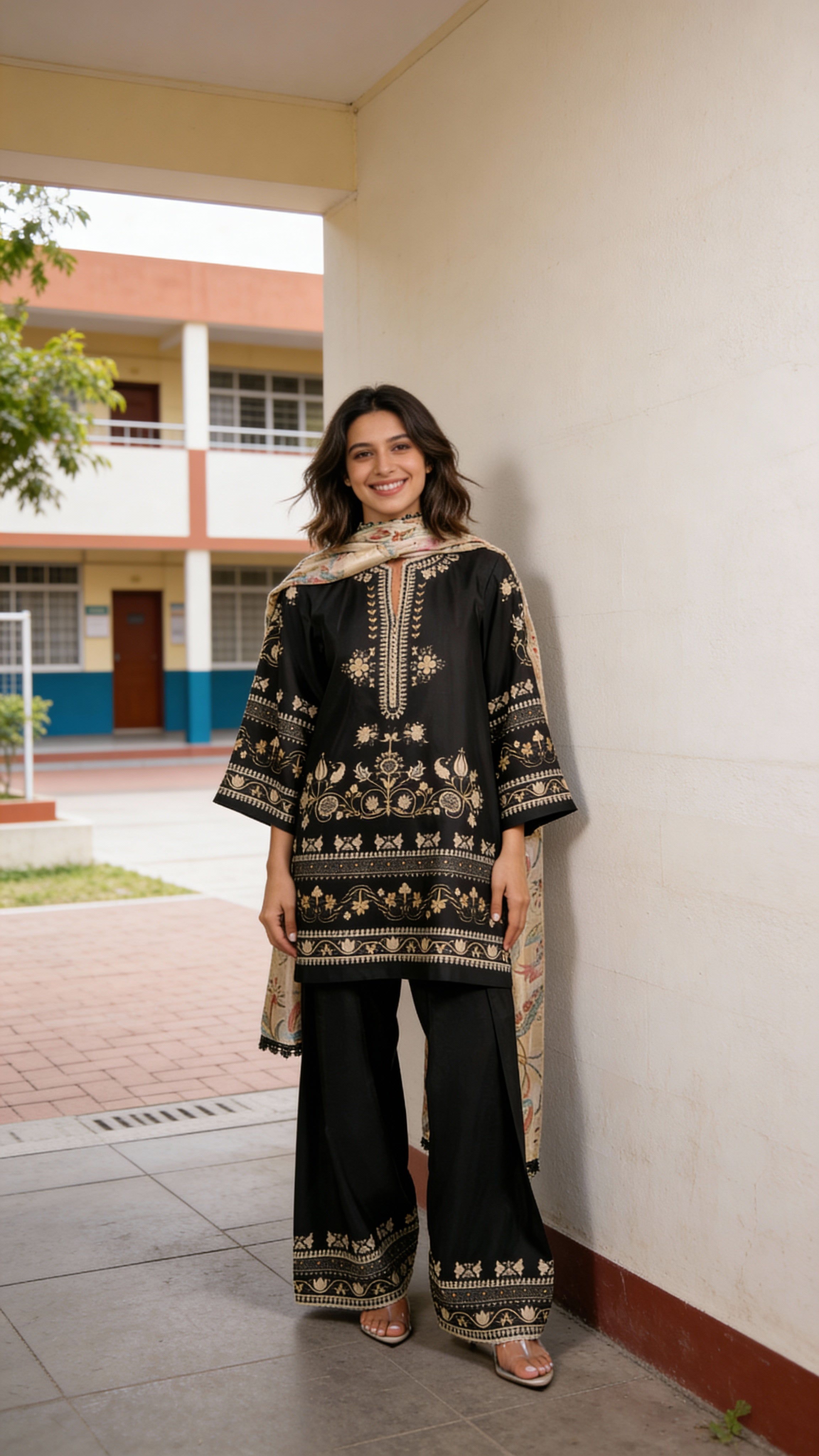 premium black modest co ord with scarf