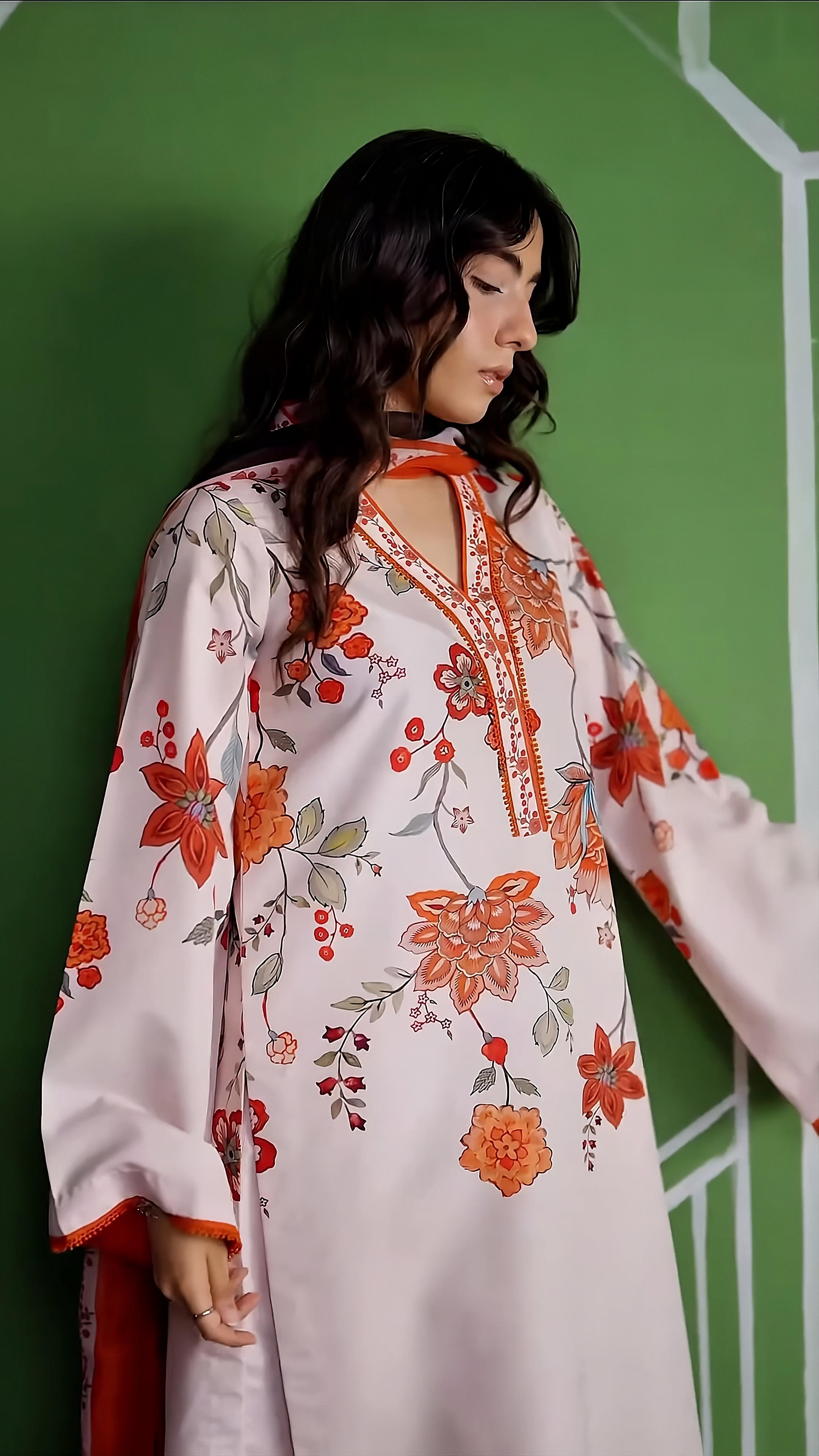 Ivory Ember Floral Modest Co-Ord Set with Scarf