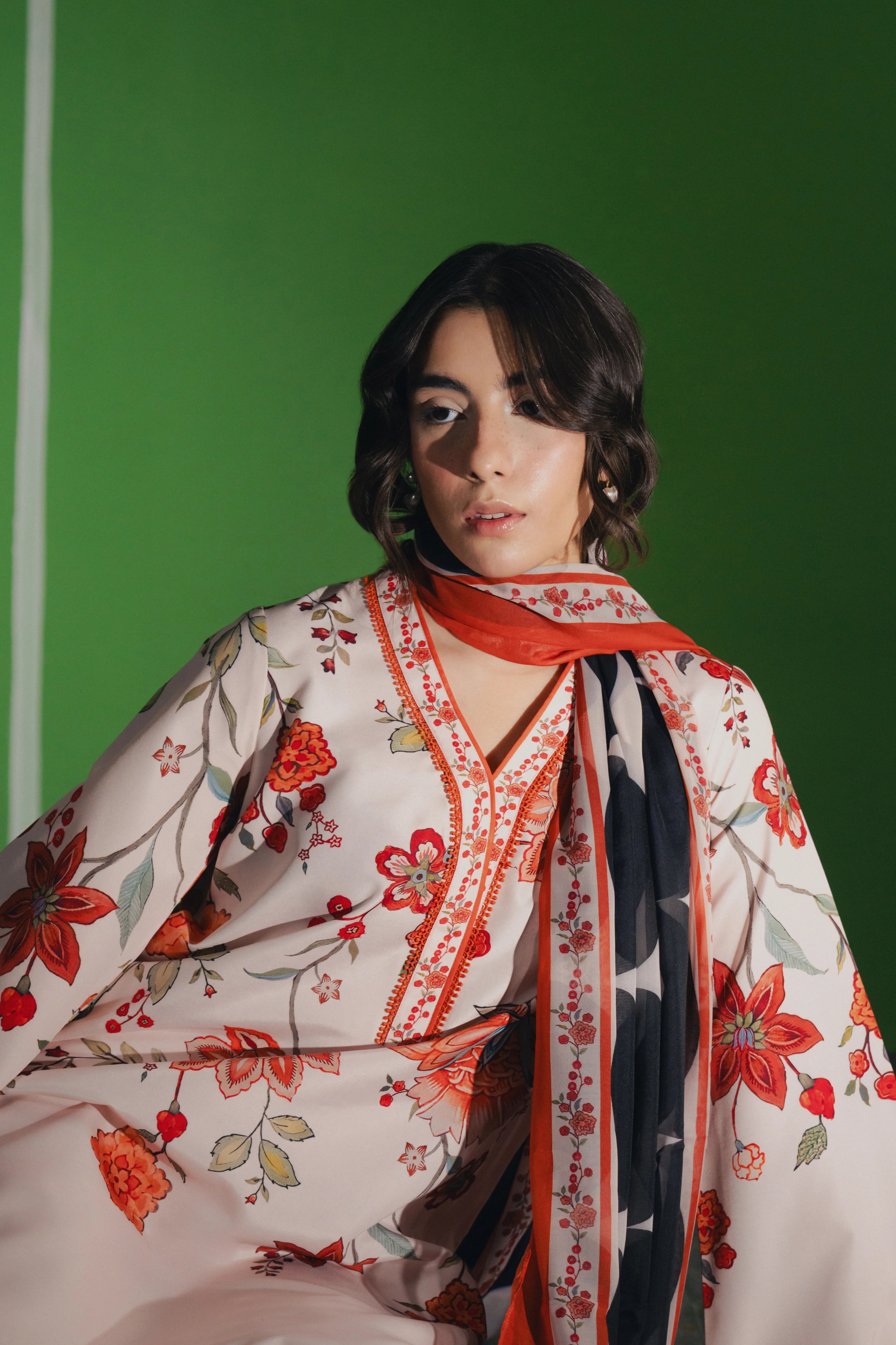 Ivory Ember Floral Modest Co-Ord Set with Scarf