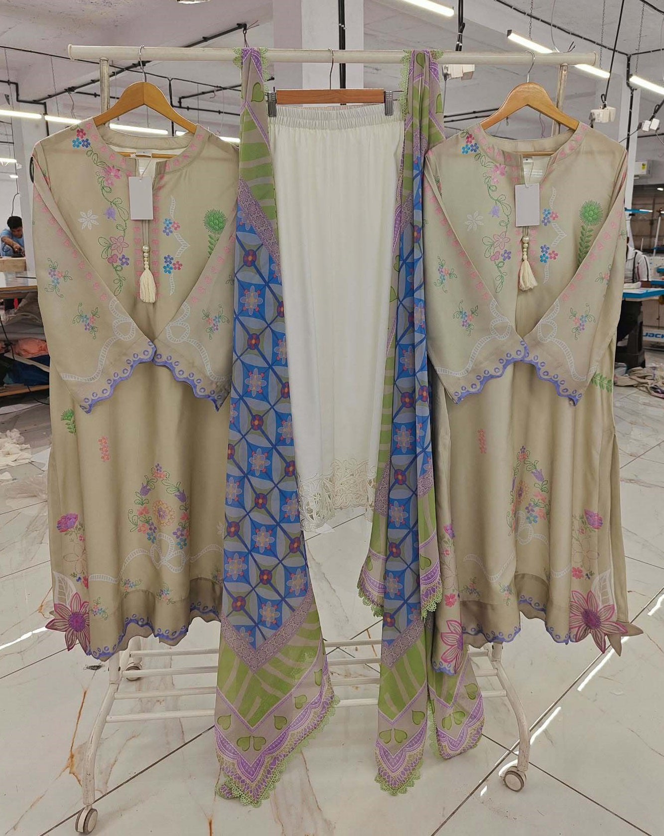 Serene Embroidered Luxe Modest Co-Ord Set With Scarf | Luxurious Embroidery With Applique Work