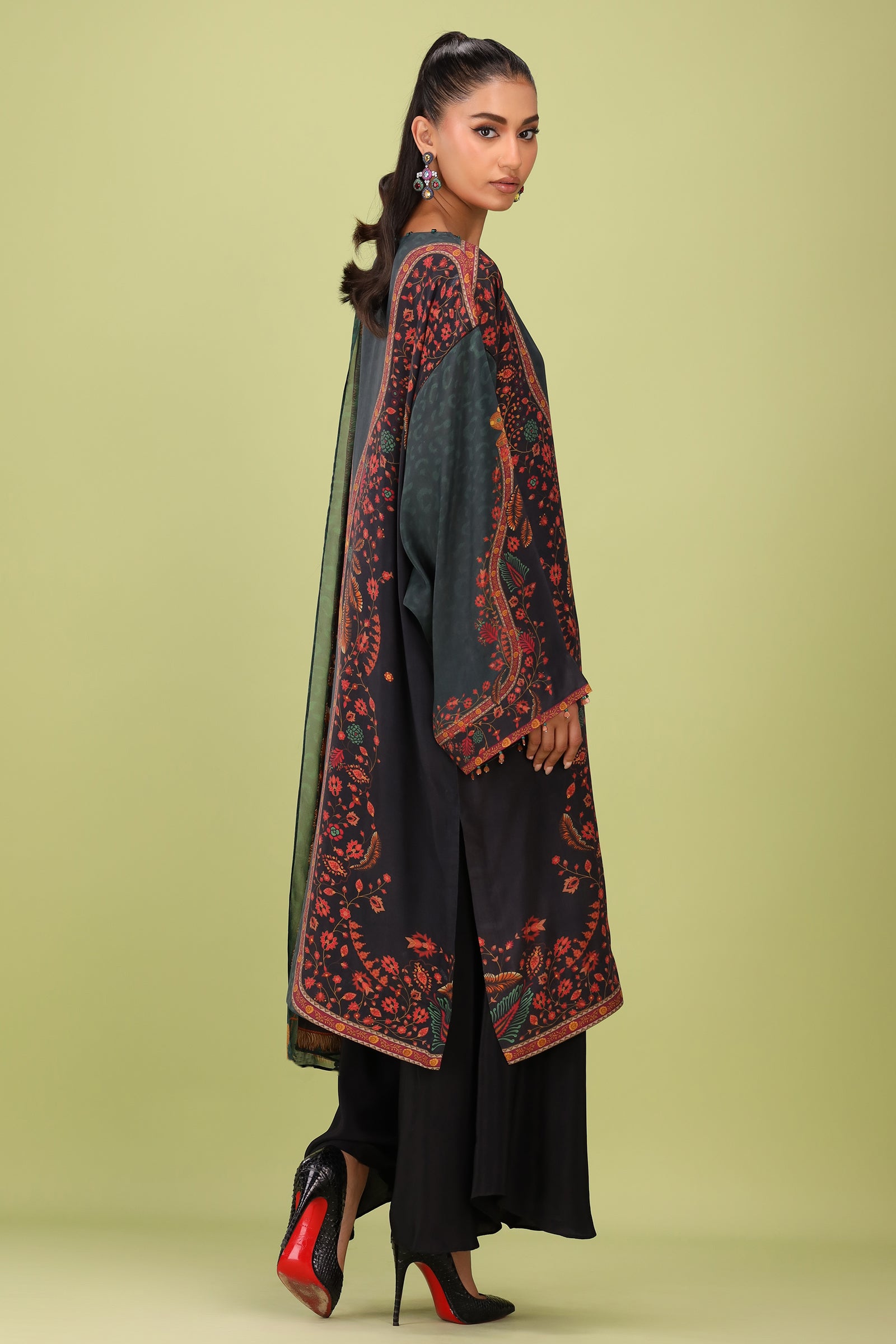 French Moss Flare Atelier Modest Co-Ord Set with Scarf