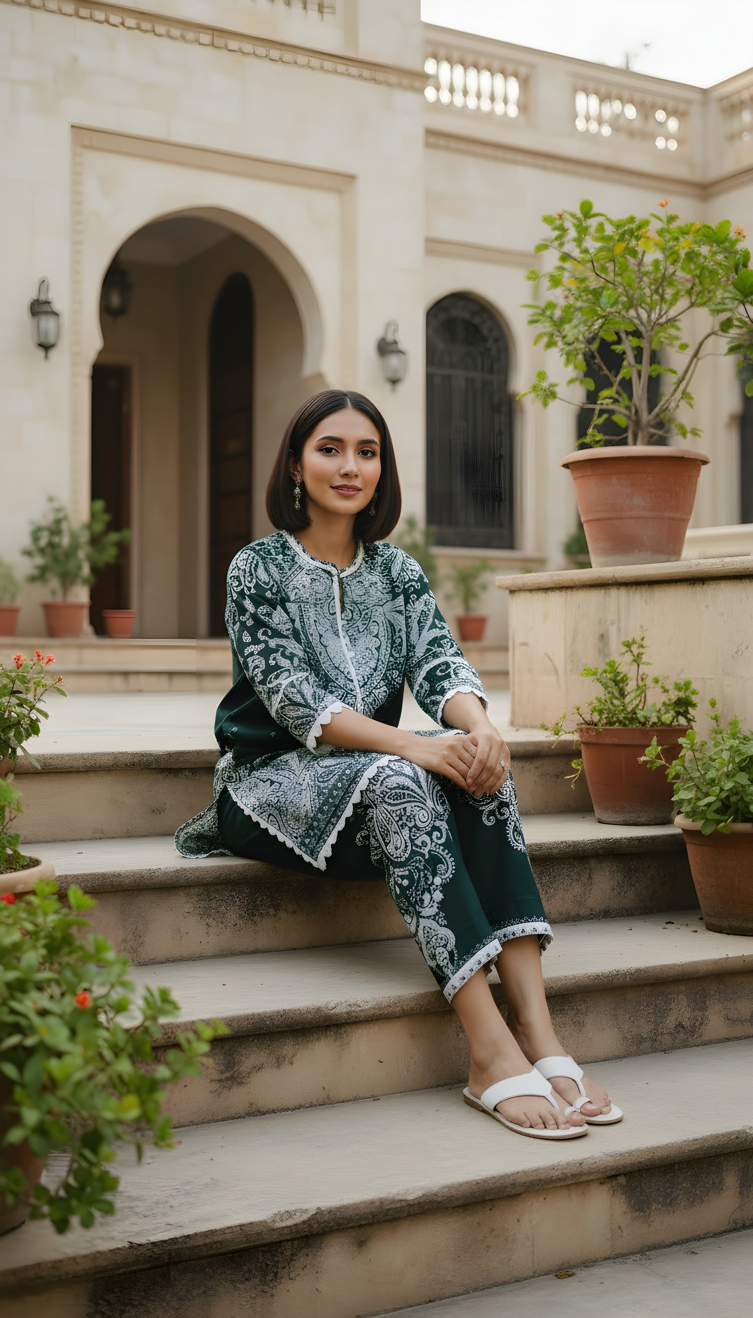 emerald ethnic co ord with lace detailing