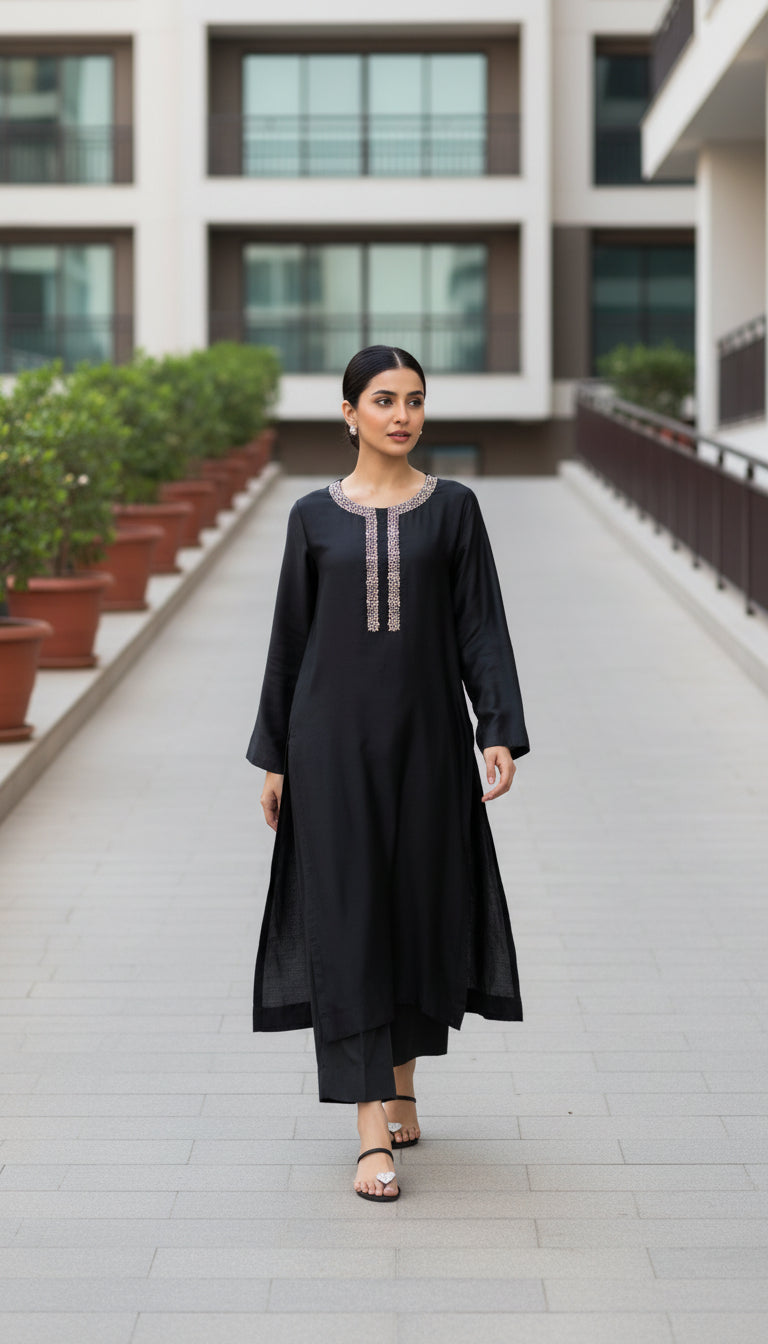 elegant black modest co ord set