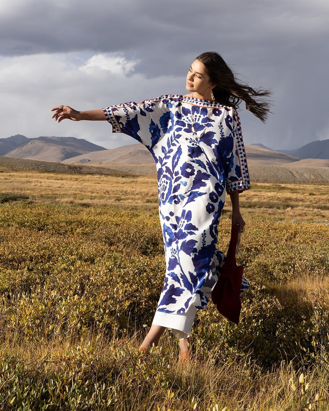 Ivory Indigo Bloom Modest Co-Ord Set