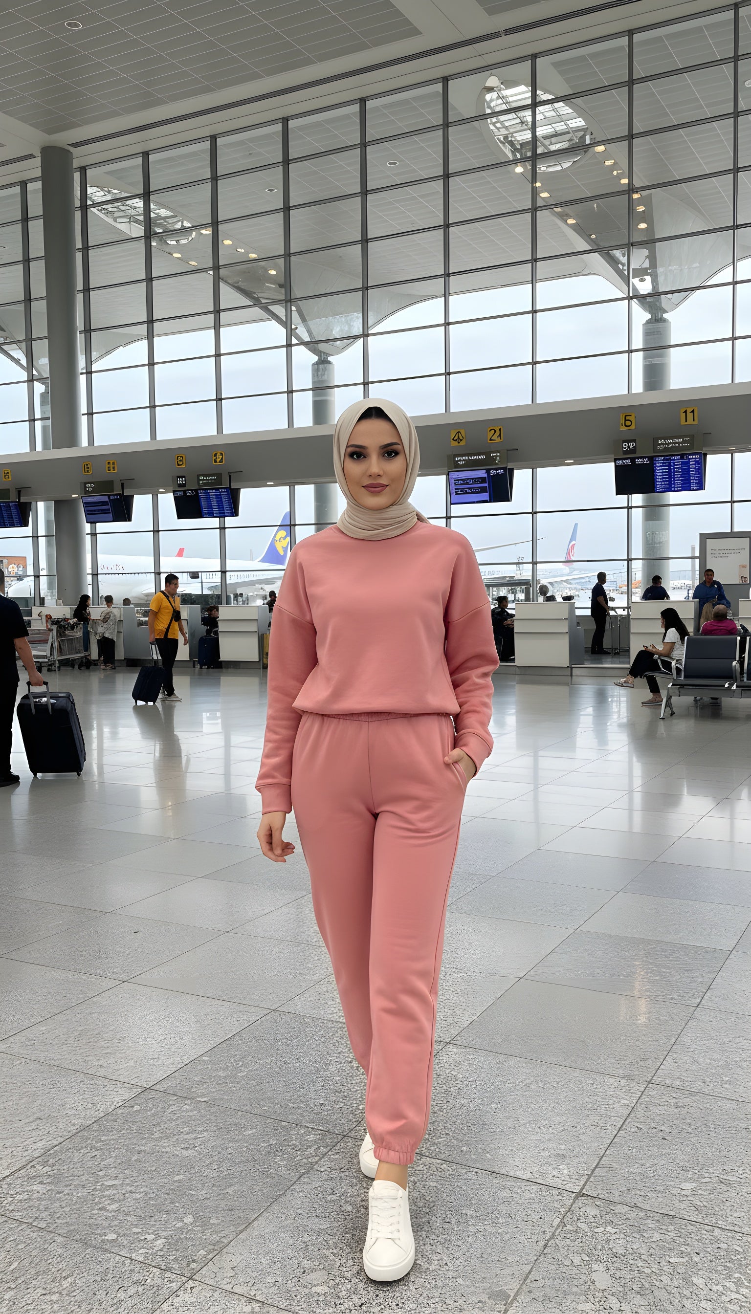 Salmon Blush Modest Three-Thread Tracksuit Set