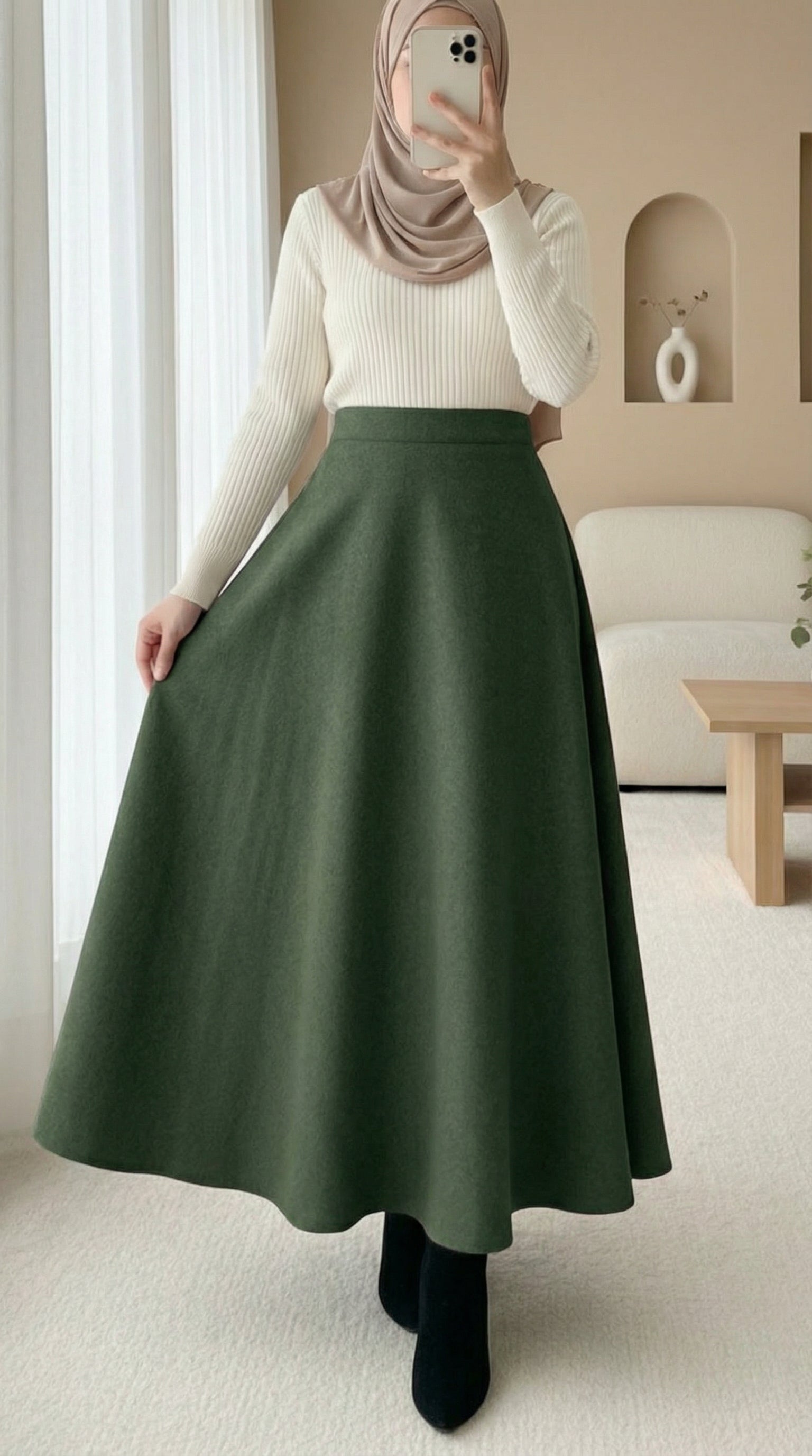 khaki cashmere feel a line modest maxi skirt
