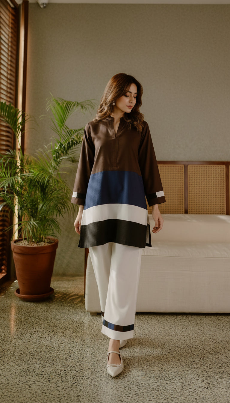 viscose cotton colorblock modest co ord women