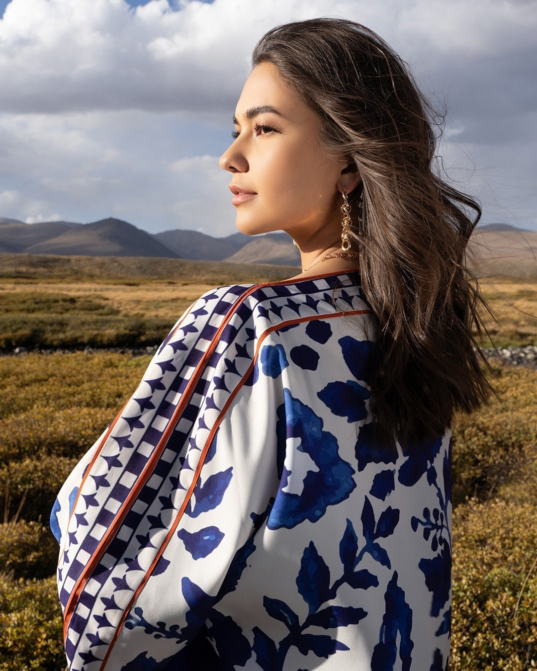 Ivory Indigo Bloom Modest Co-Ord Set