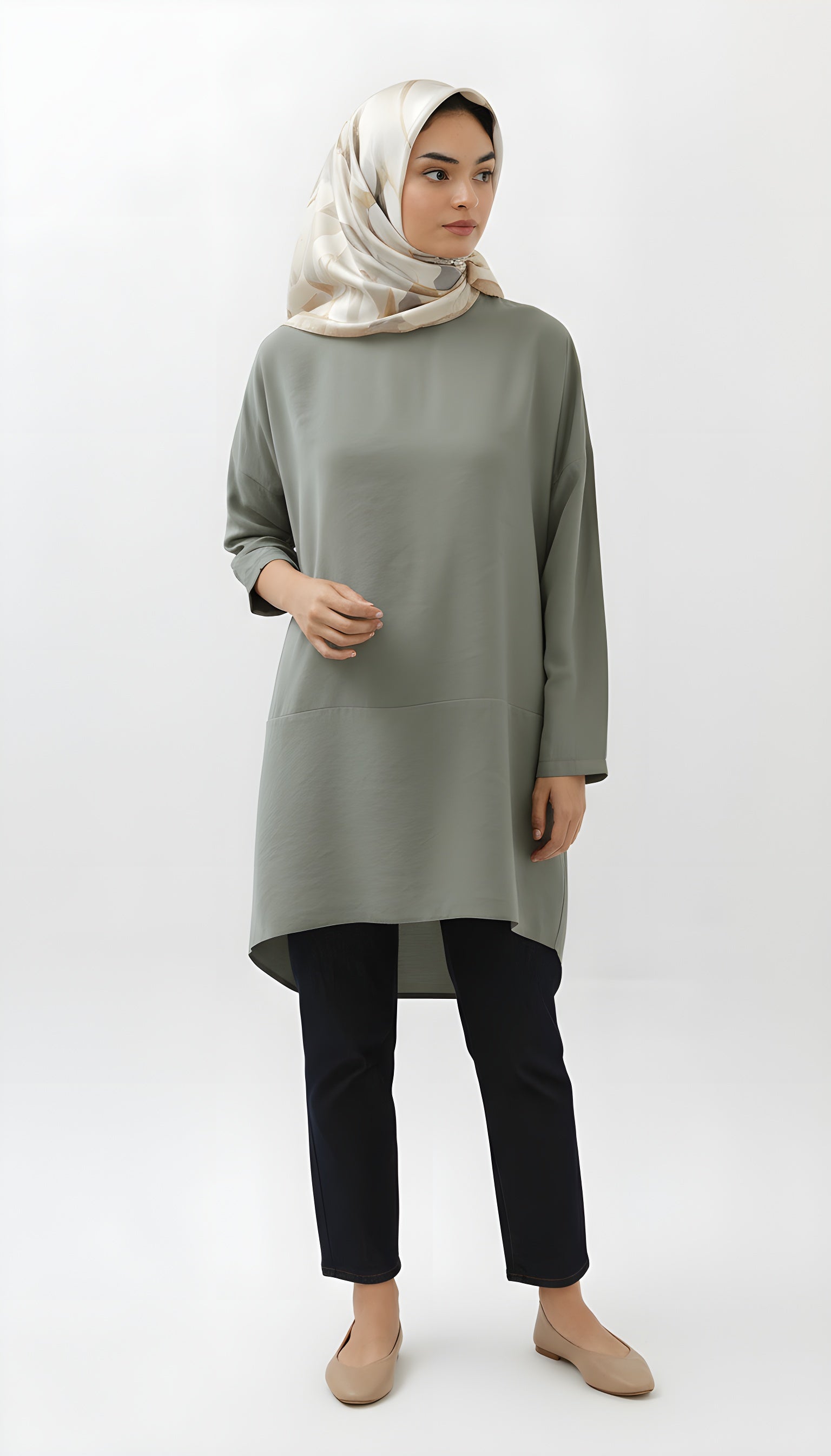 haya and kalos khaki oversized modest tunic