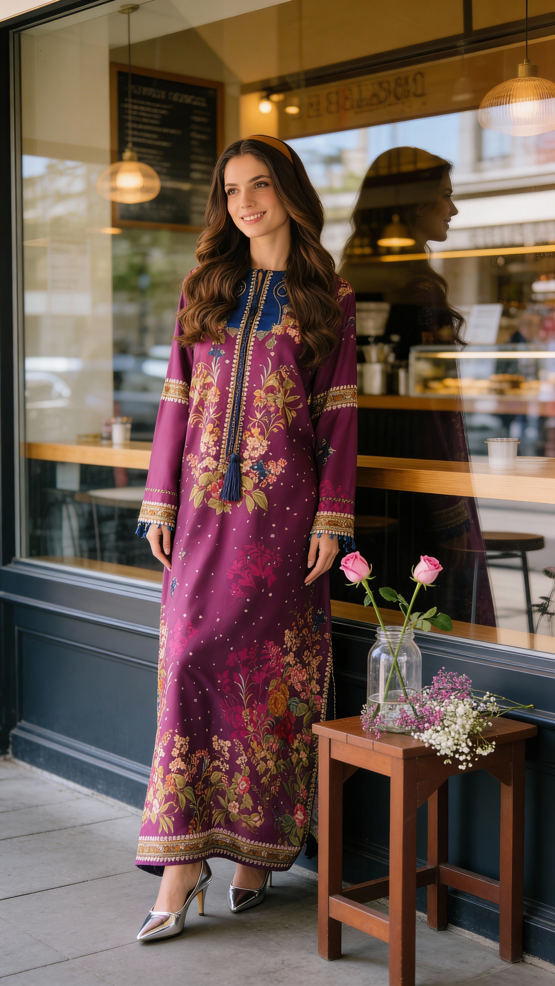 magenta floral modest co ord haya and kalos