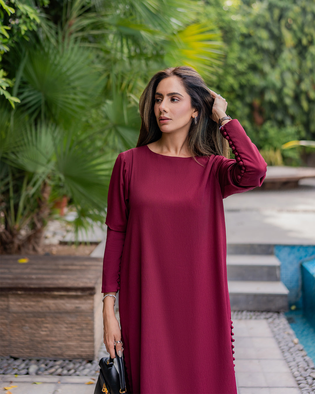Berry Straight Modest Kurta Dress