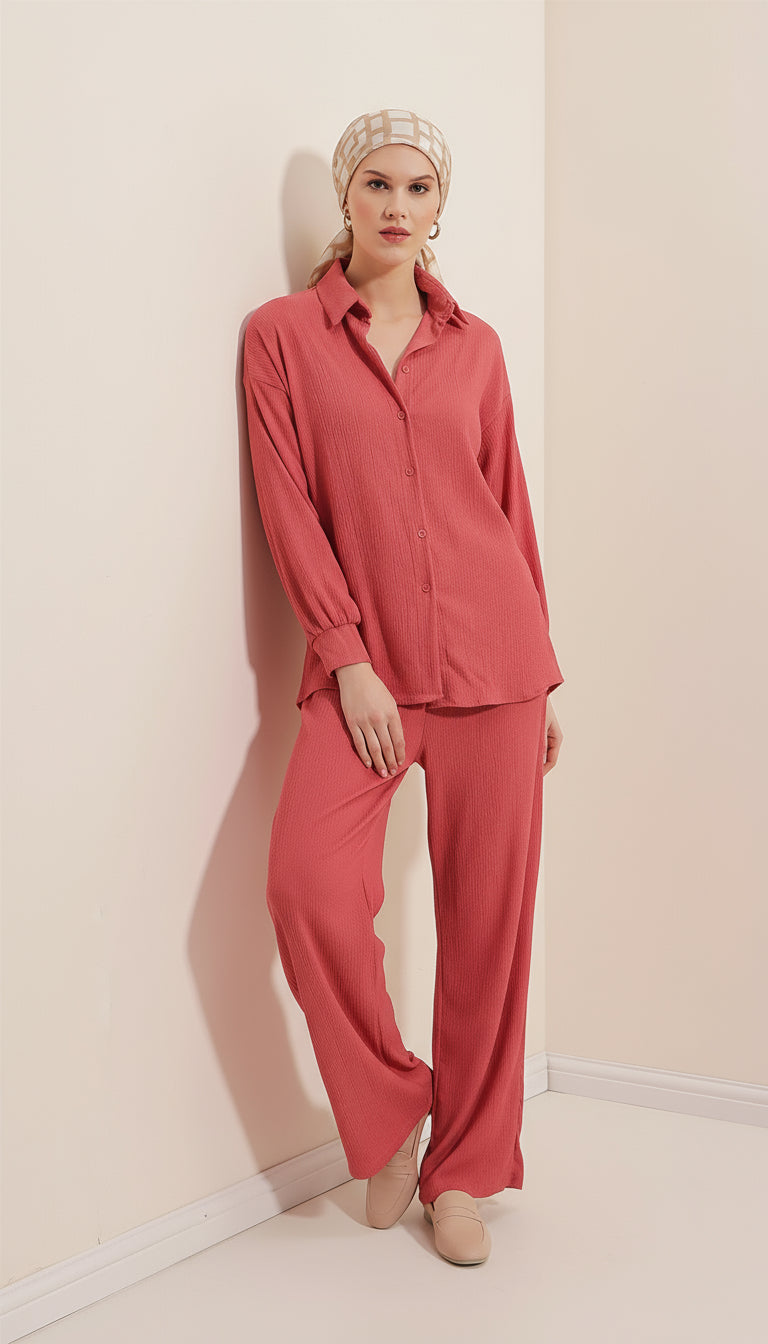 textured modest co ord set for women