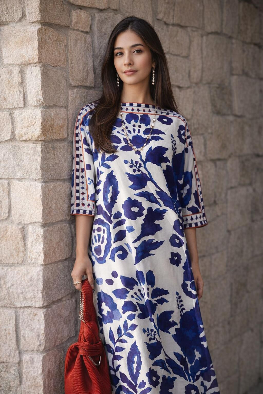 Ivory Indigo Bloom Modest Co-Ord Set