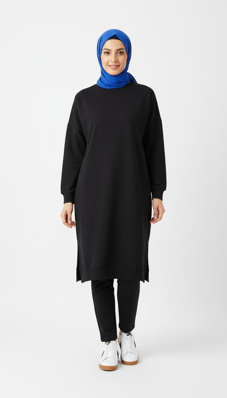 black sport modest athleisure longline tunic