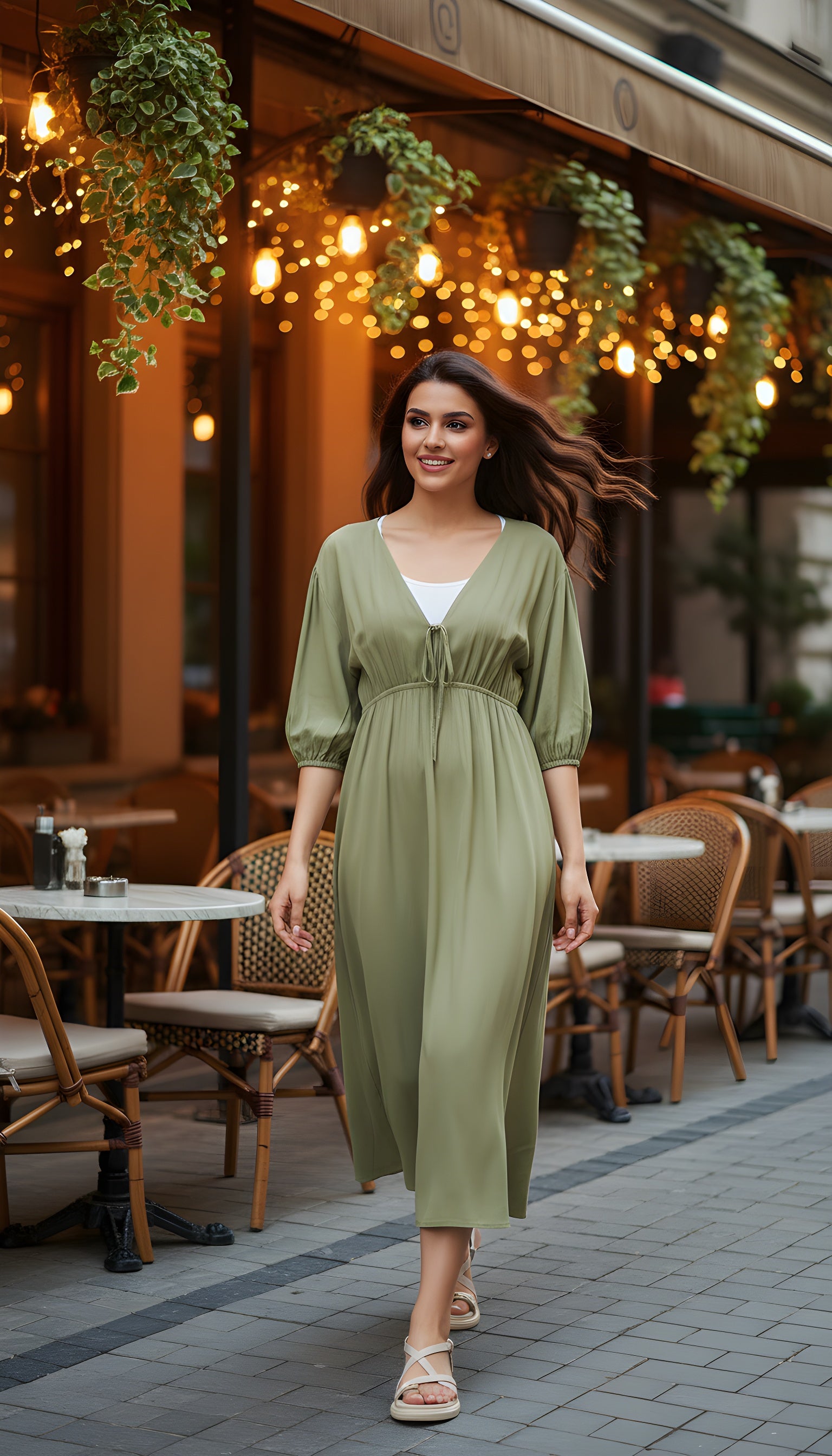 Olive Dusk Elegant Modest A-Line Midi Dress