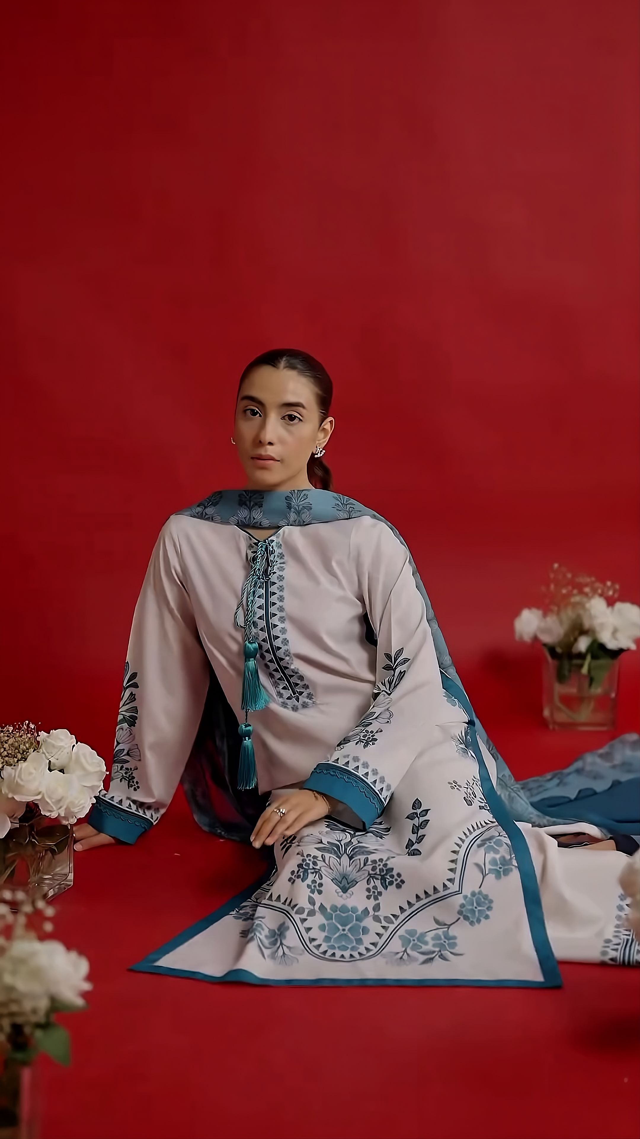 ivory printed kurta full sleeve modest wear