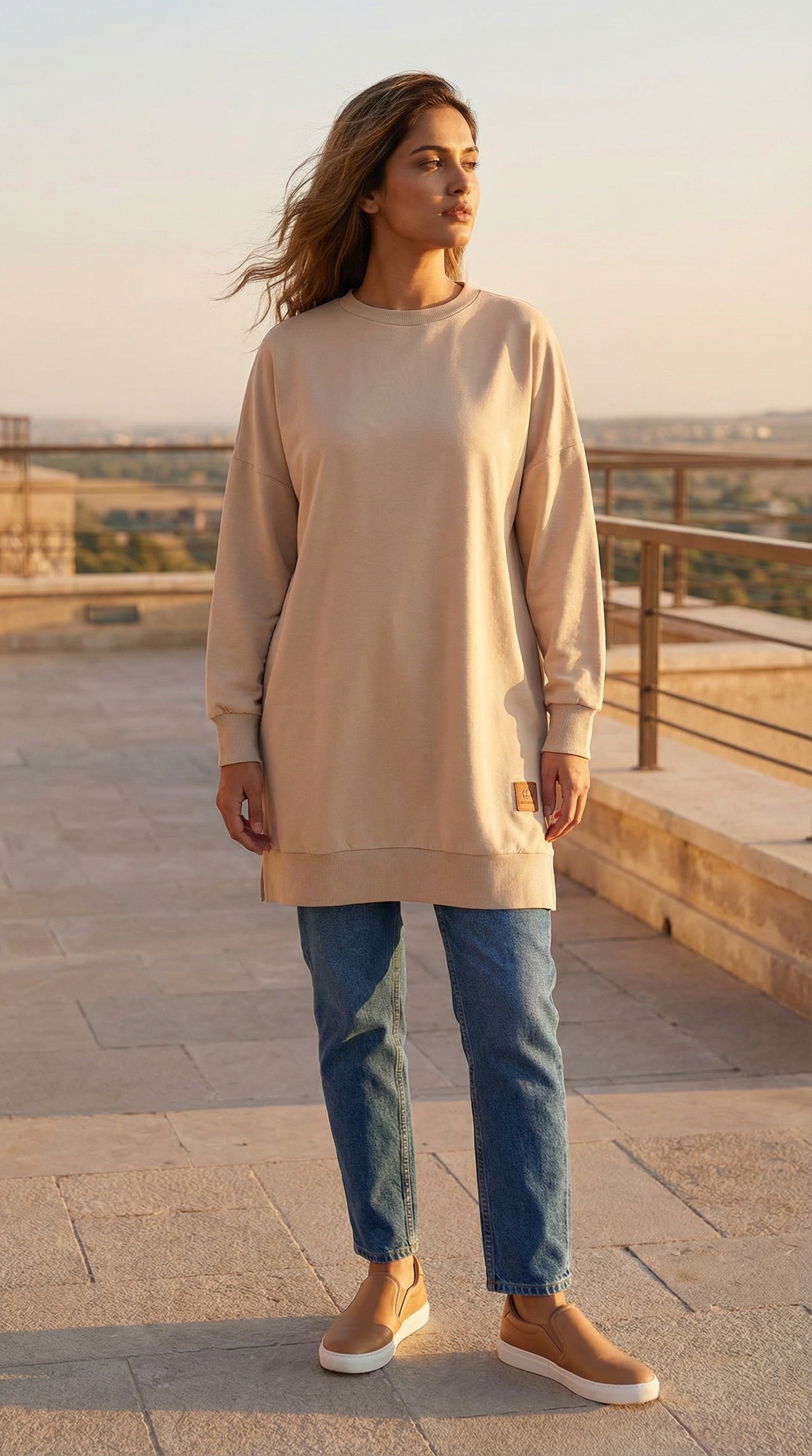 Beige Ease Modest Oversized Casual Tunic