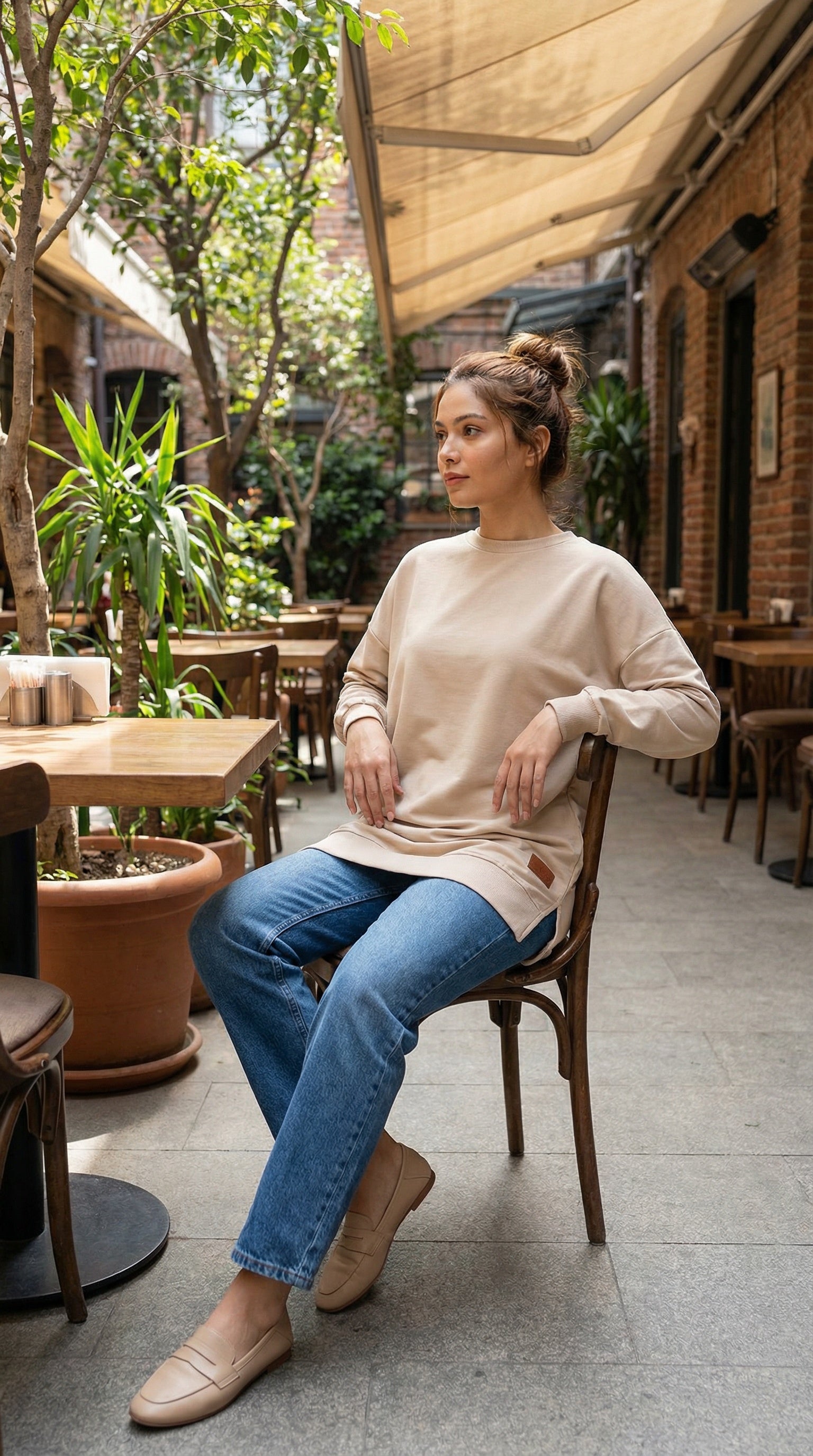 Beige Ease Modest Oversized Casual Tunic