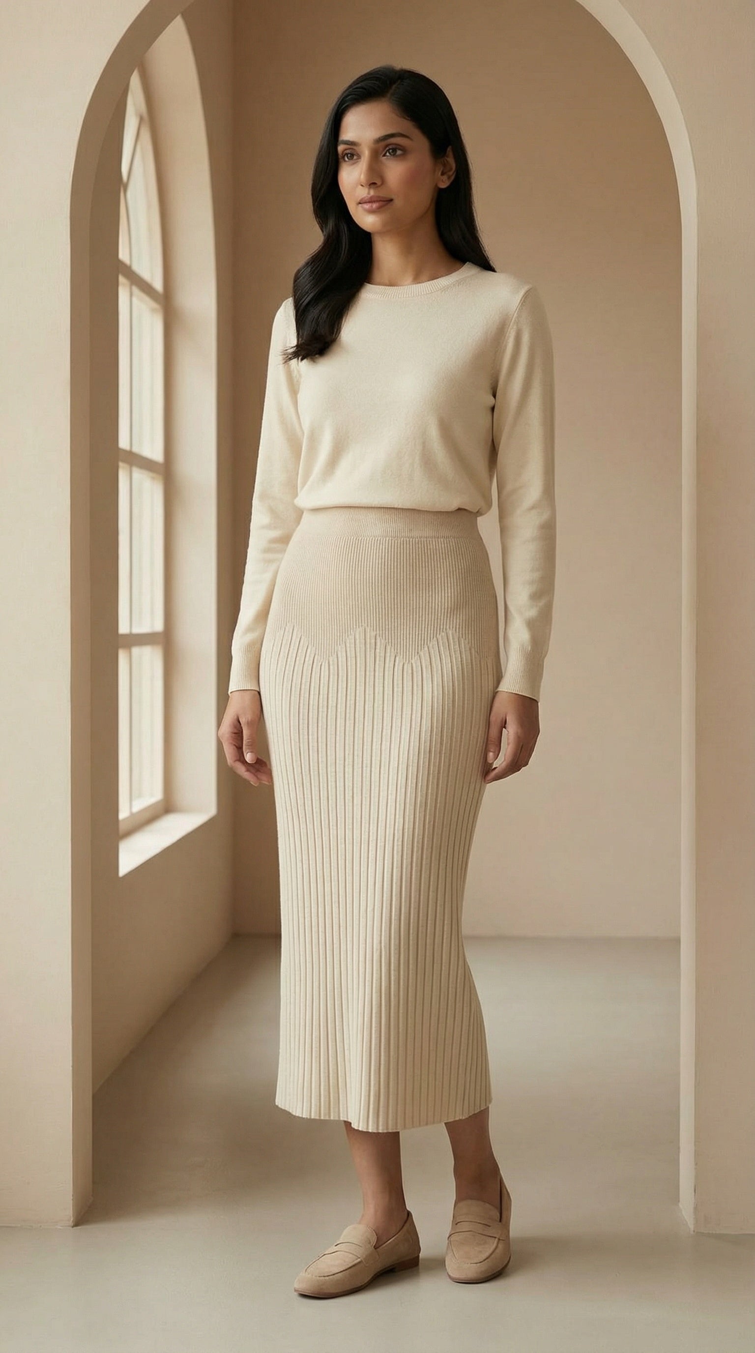 beige knit modest skirt women in India Online