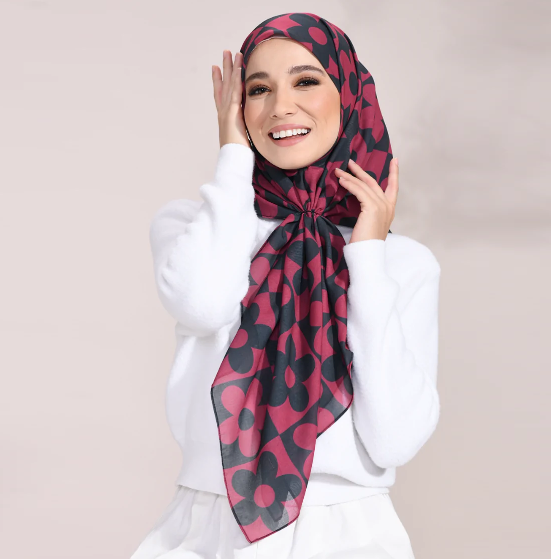 Berry Noir Bloom Modest Cotton Voil Hijab