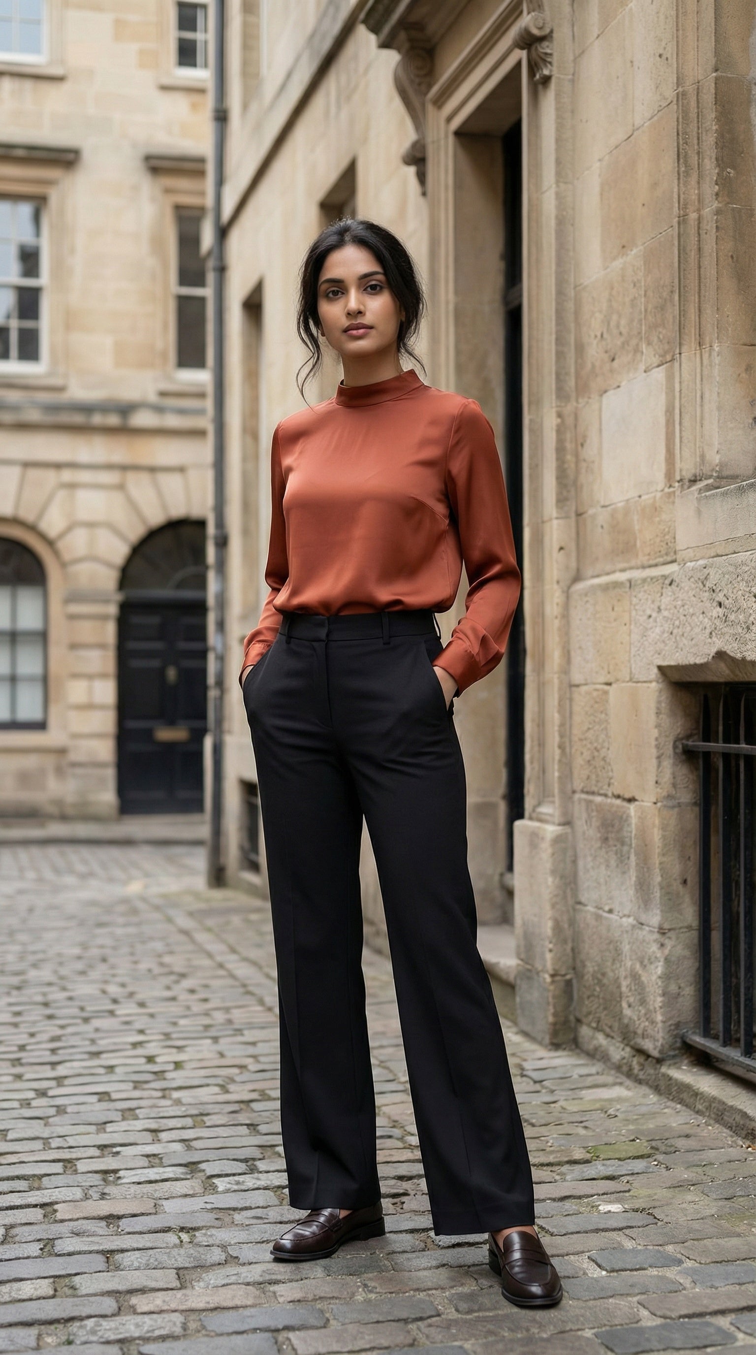 black straight modest trousers women