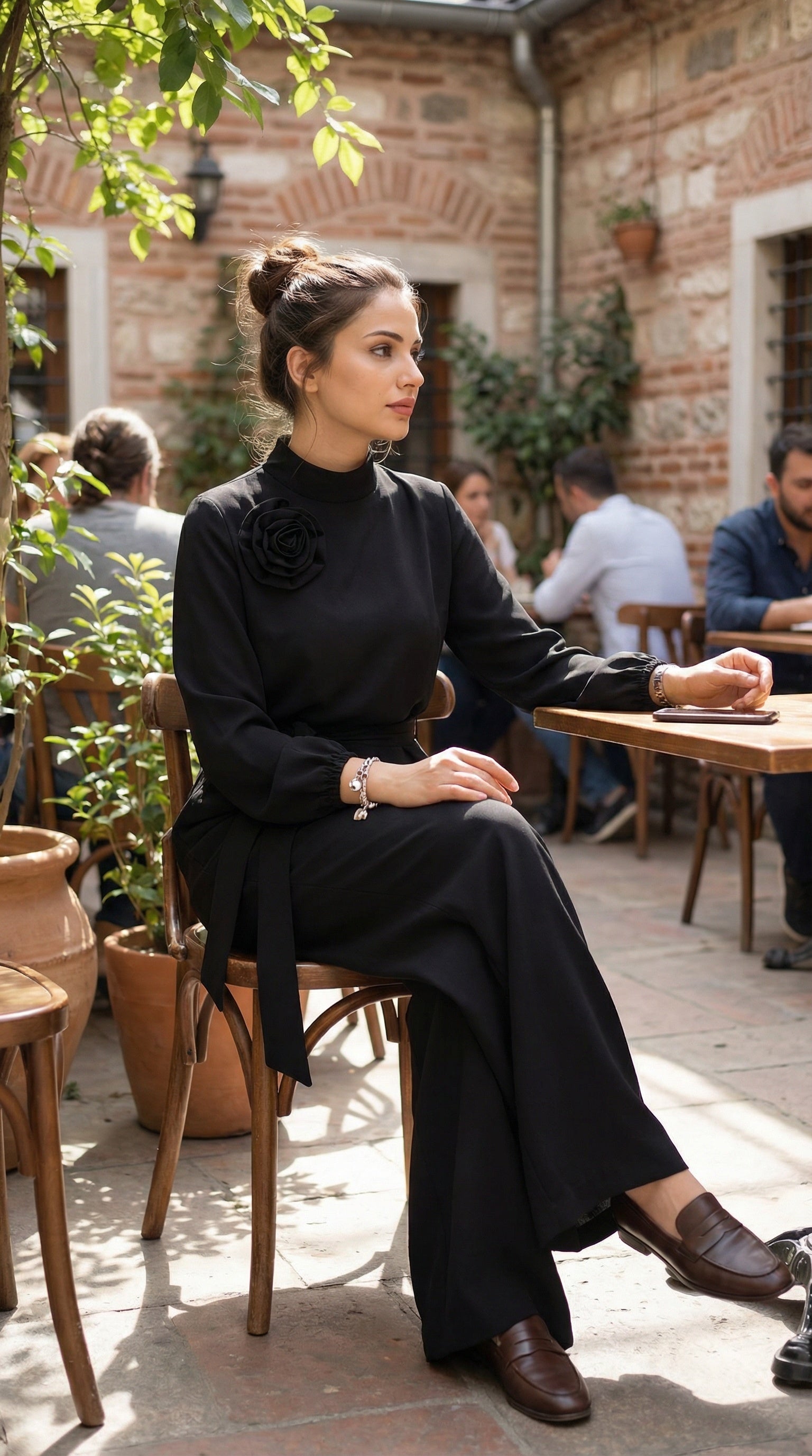 Black Rose Modest Crepe Belted Jumpsuit