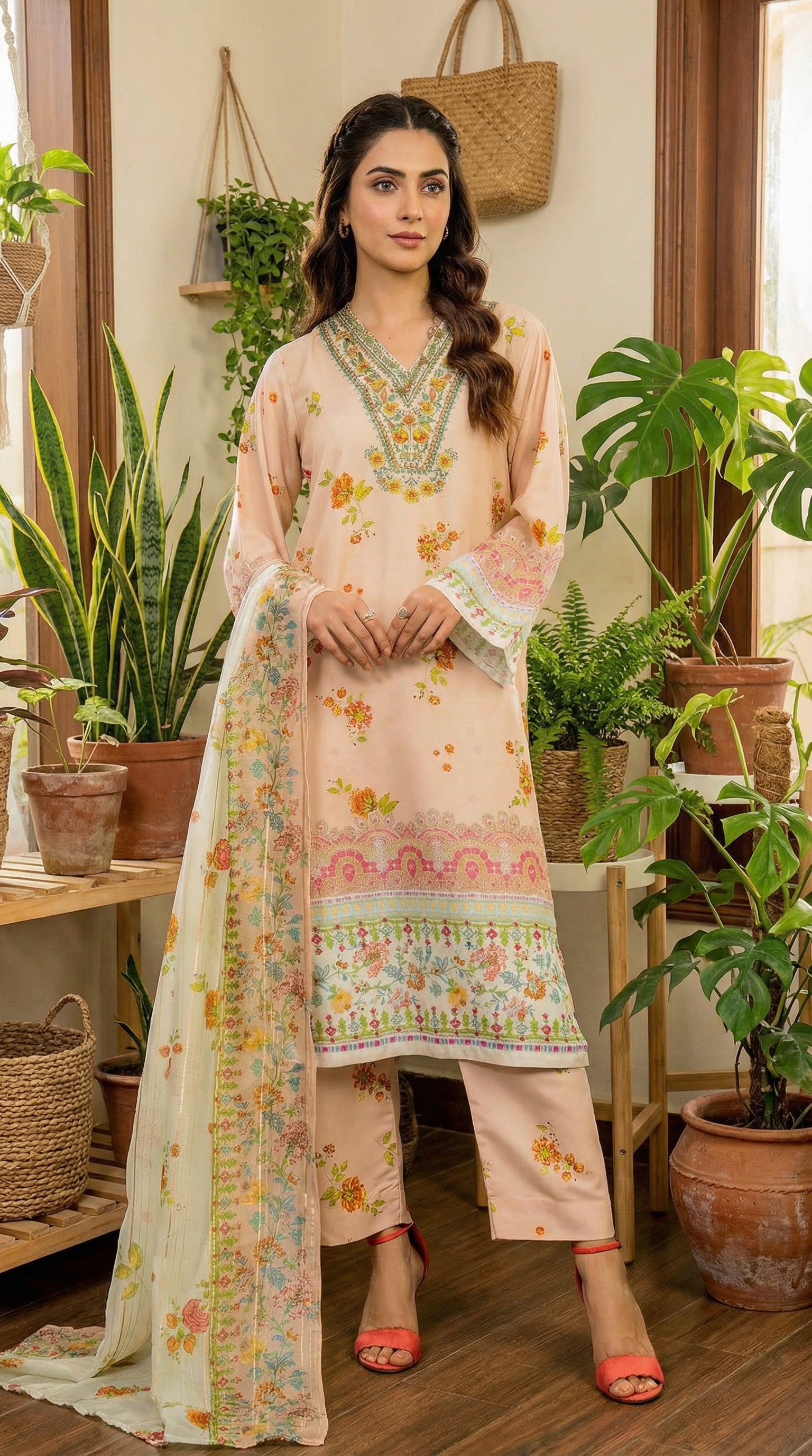 pastel floral modest festive lawn outfit