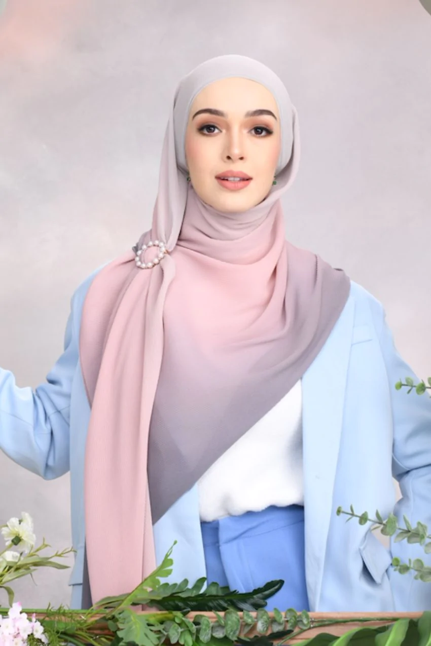 flowy chiffon hijab blush grey textured finish