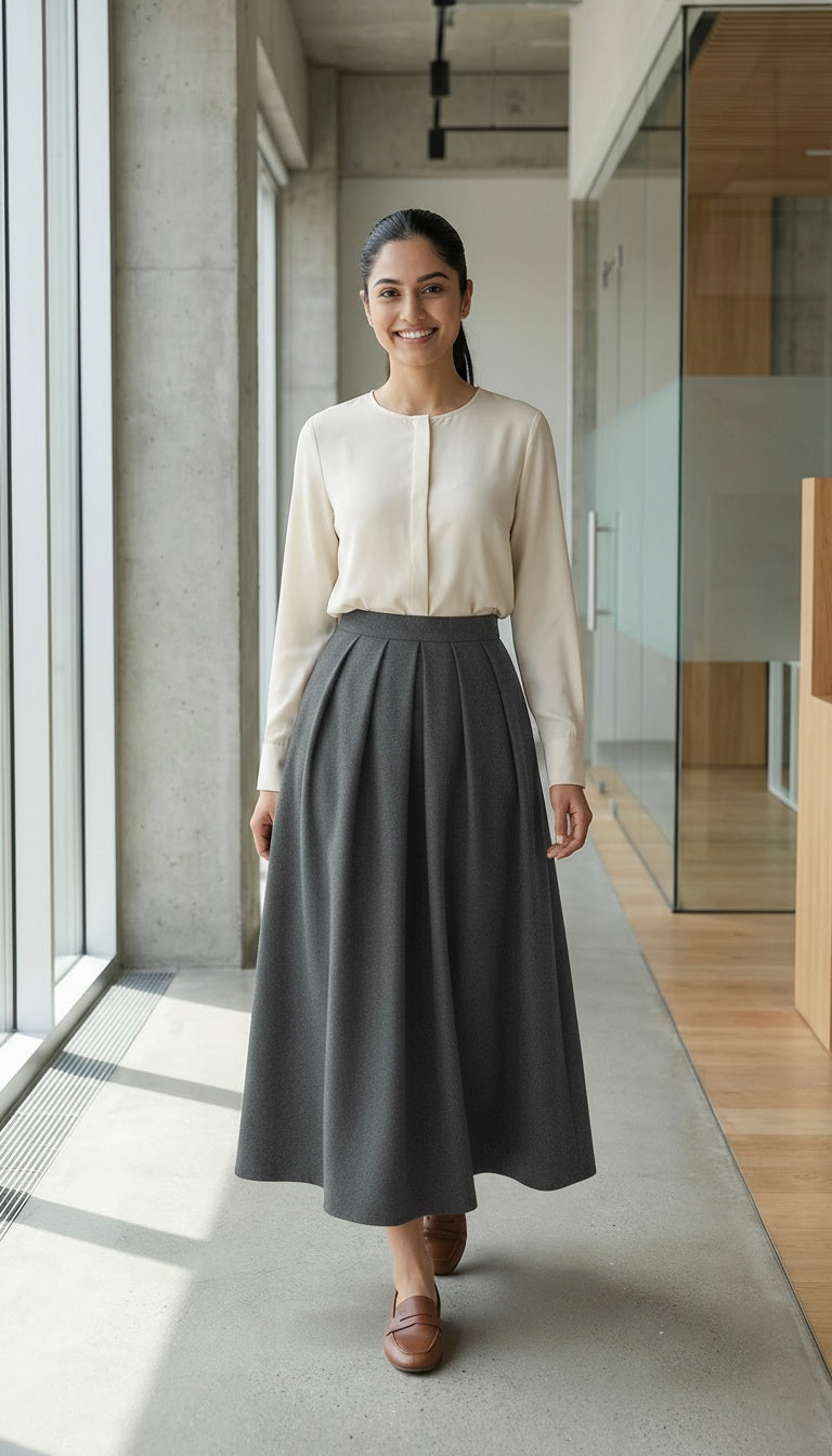 wool blend pleated modest skirt winter wear