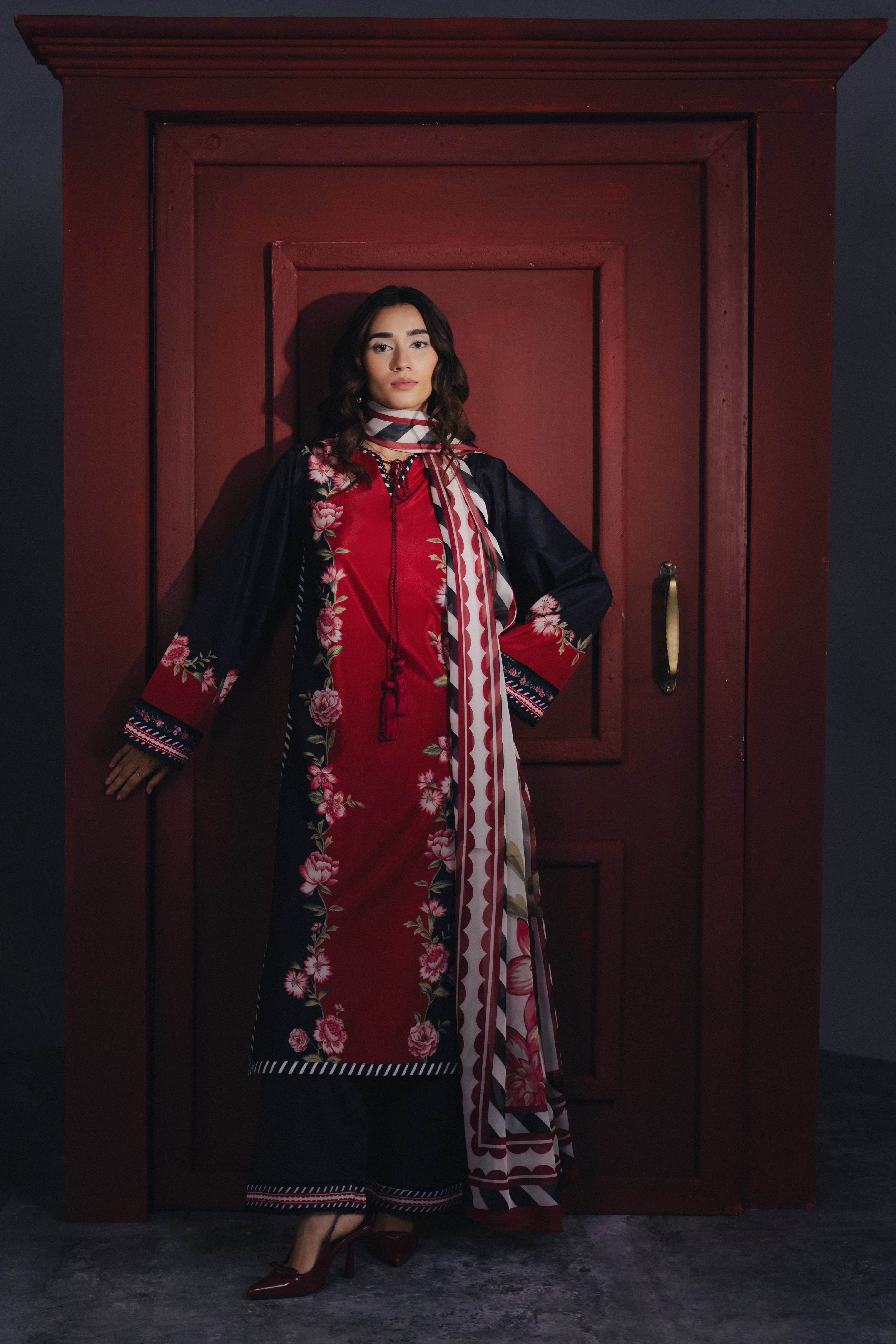 crimson floral printed co ord set