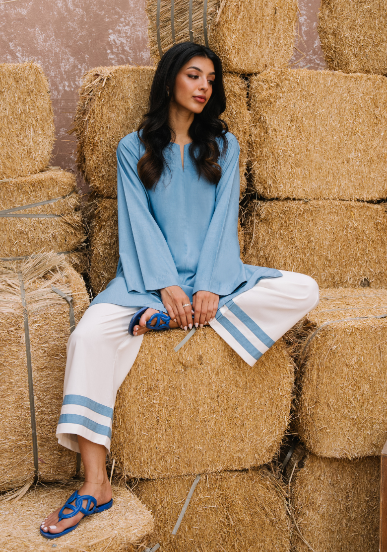 modest wide leg pants kurta set dusty blue