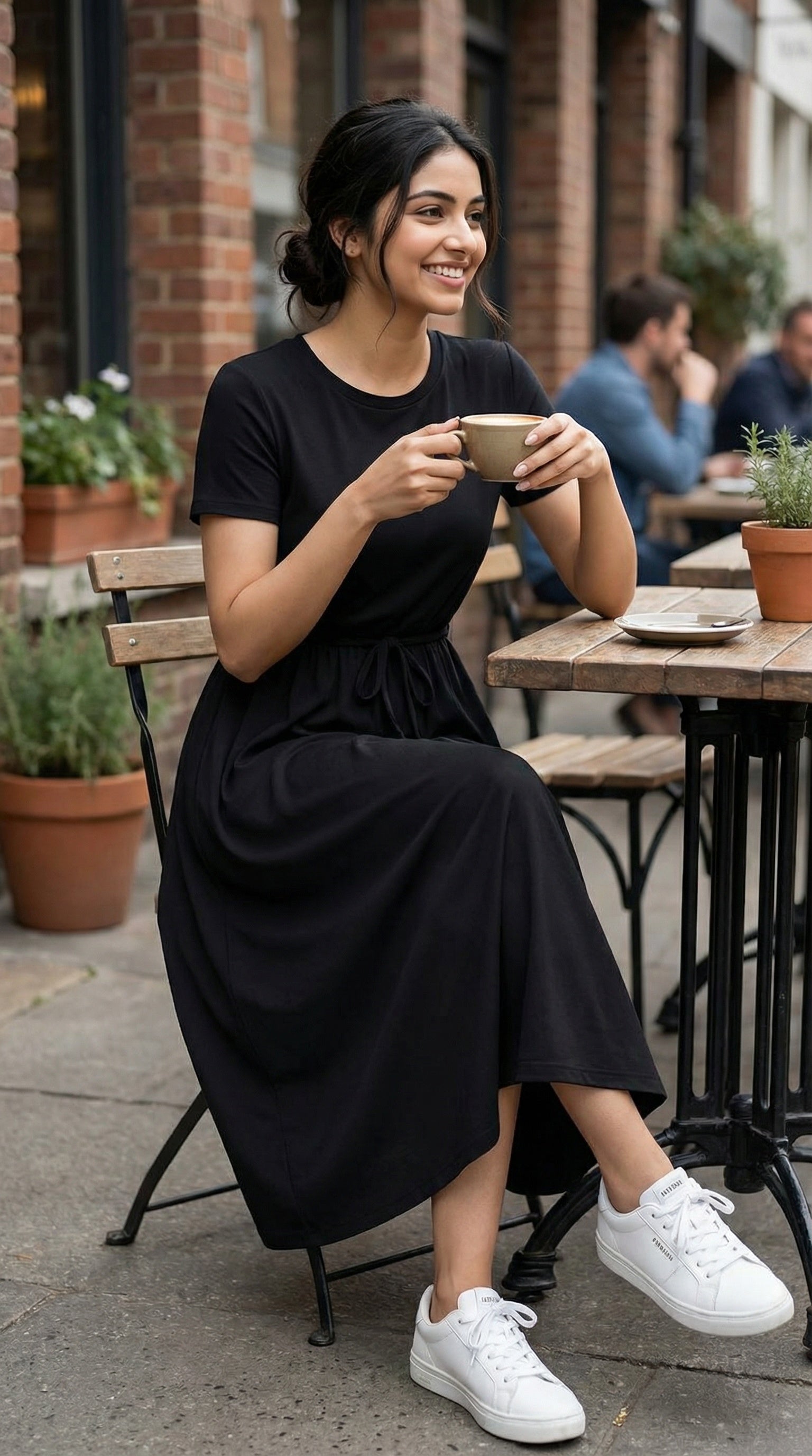 Ebony Ease Modest Tie-Waist Maxi Dress