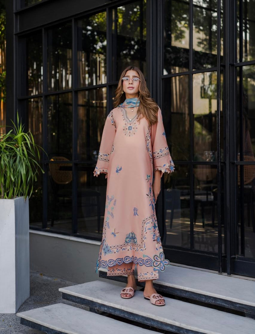 Elara Atelier peach modest co-ord set by Haya & Kalos