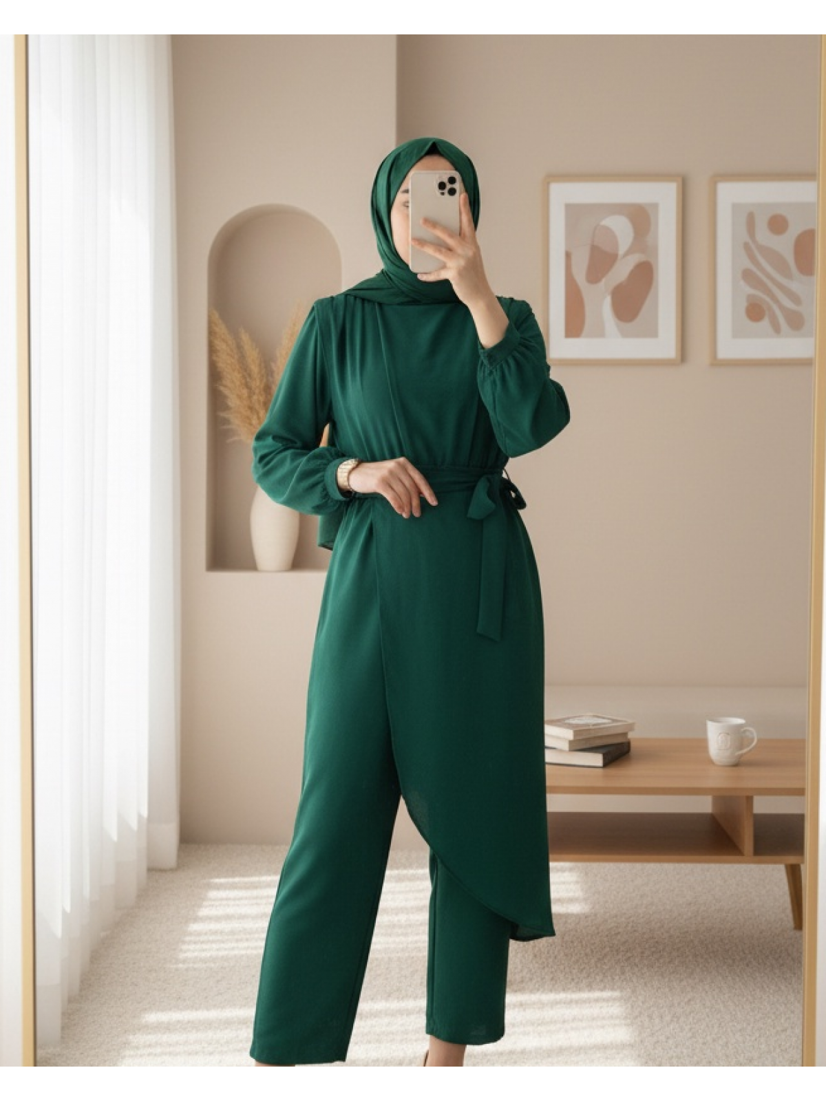 wrap effect modest jumpsuit full length