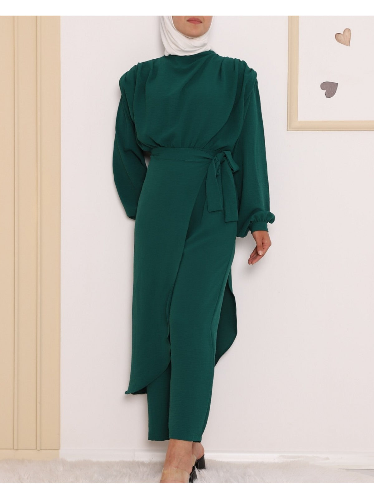 premium modest jumpsuit emerald green for occasions