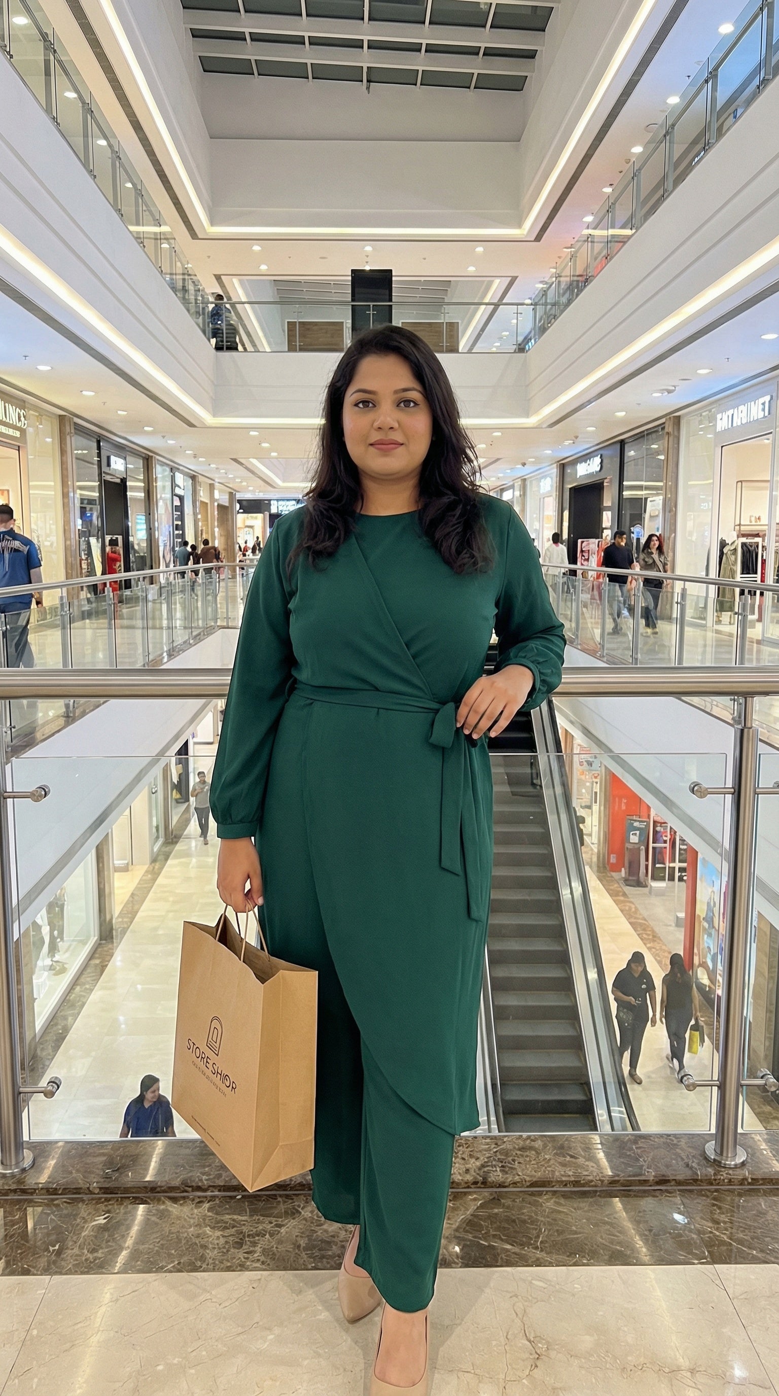 modest jumpsuit with wrap overlay and waist tie