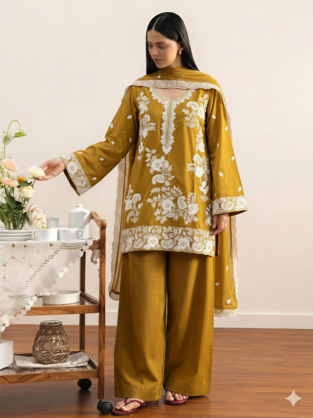 golden mustard modest outfit with dupatta
