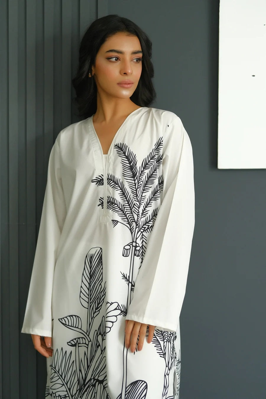 ivory noir modest kurta set with straight pants