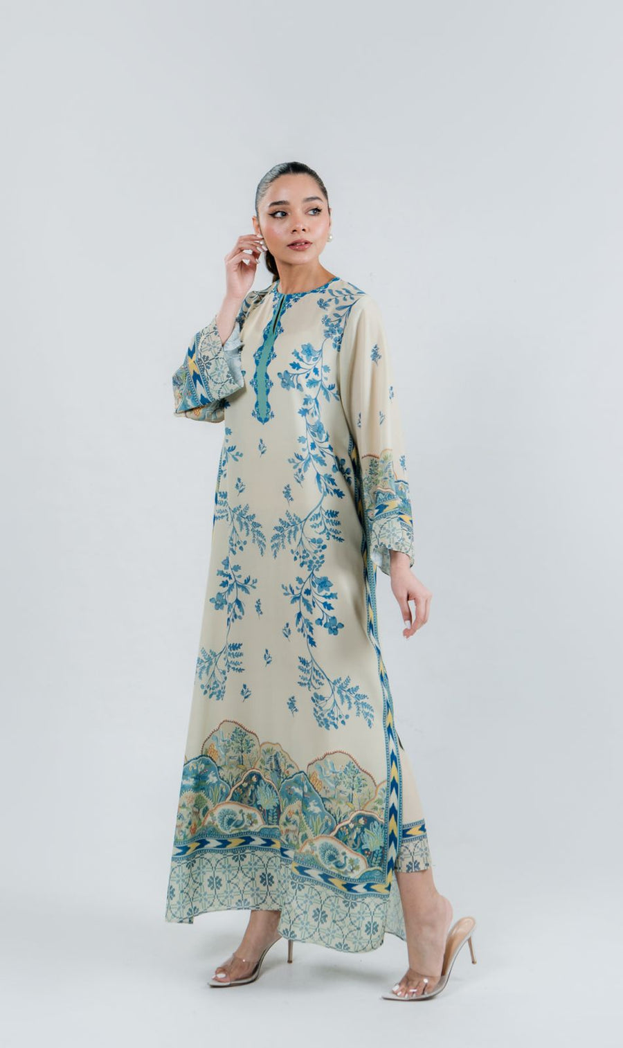 Azure Meadow Luxe Modest Kaftan With Pants